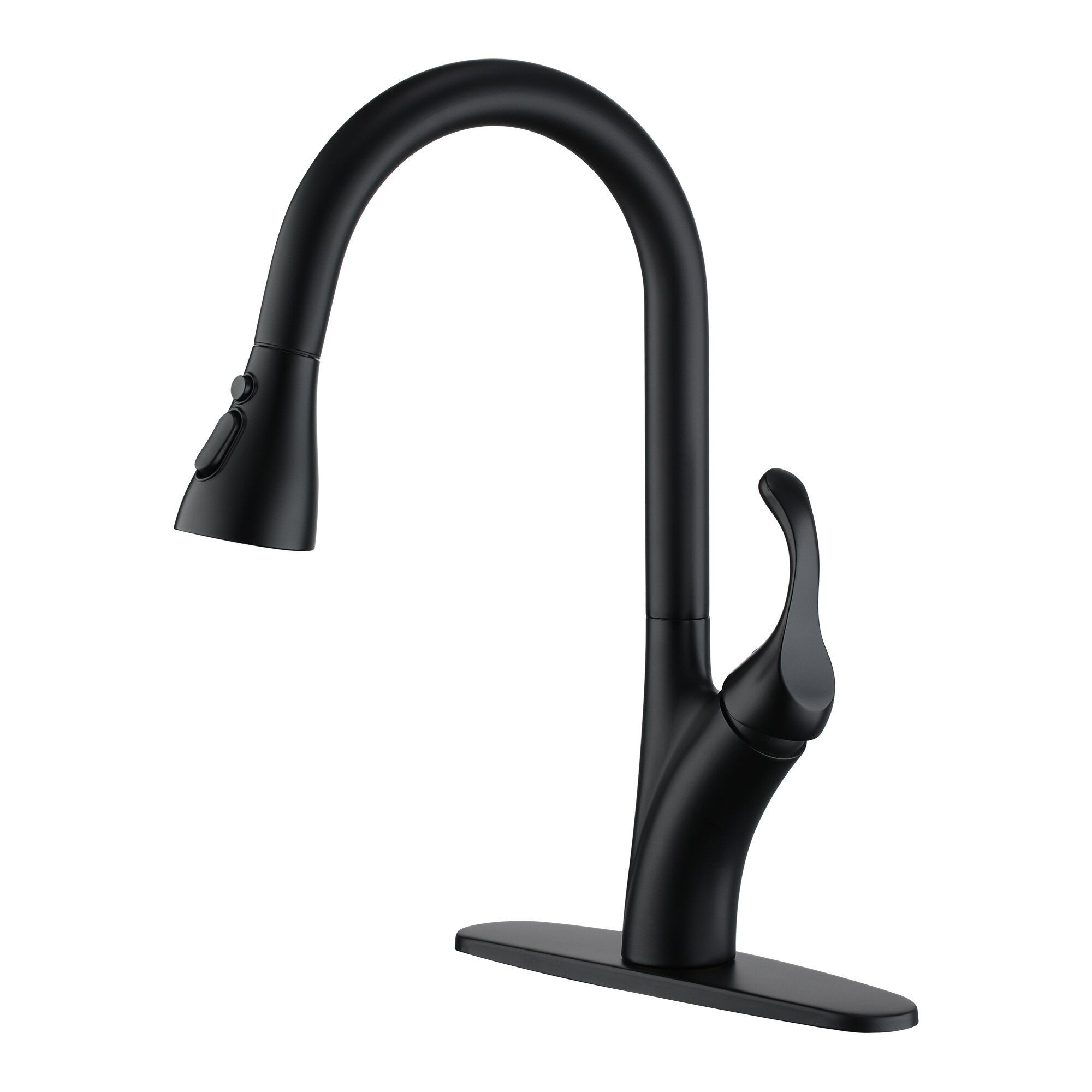 Mondawe AM-K127W-MB Matte Black Single Handle Deck-mount Pull-down Kitchen Faucet with Sprayer ( Deck Plate Included )
