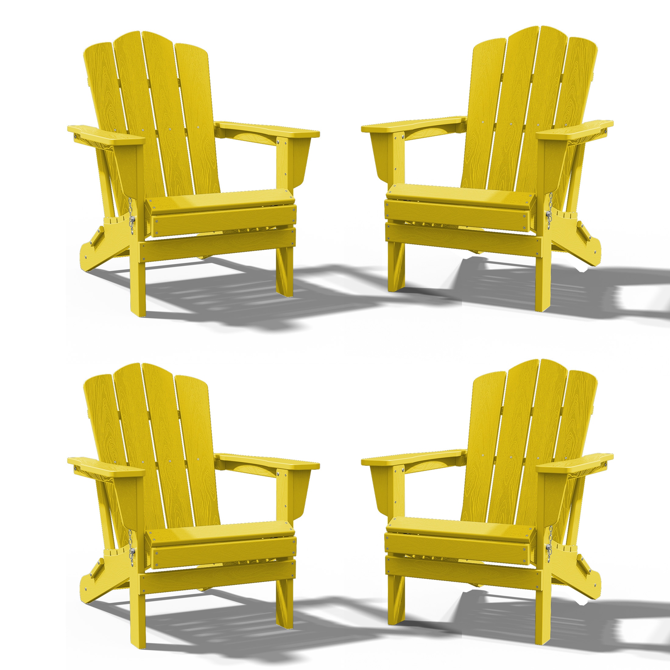 JEAREY PEYD04-YW HDPE Folding Adirondack Chair Set of 4 Set of 4 Stackable Yellow HDPE Frame Stationary Adirondack Chair with Slat Seat