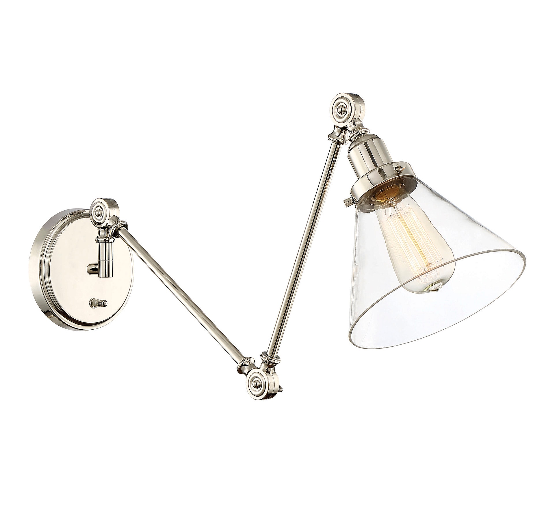 Polished Nickel Adjustable Wall Sconce with Clear Glass Shade