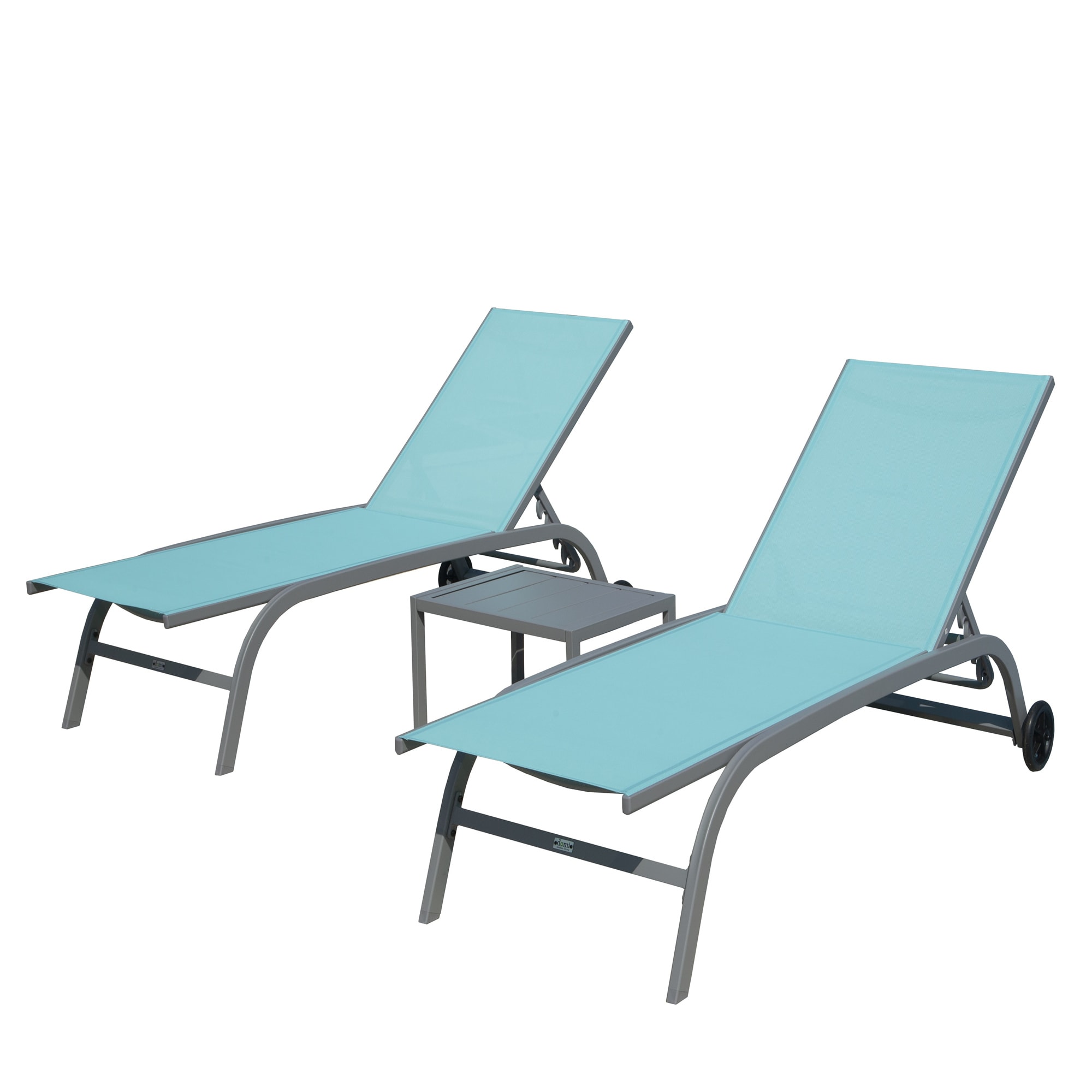 GDFStudio 333513 Modern Outdoor (Set of 3) Aluminum Adjustable Chaise Lounge Chairs with Side Table-Lake Blue