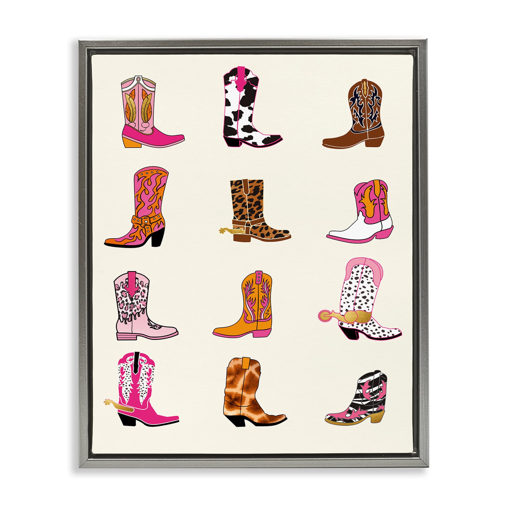 Stupell Industries BS-192-FFL-16X20 Bright Cowboy Boots and Spurs Gray Framed Floater Canvas Wall Art By Susan Arnot 17 x 21
