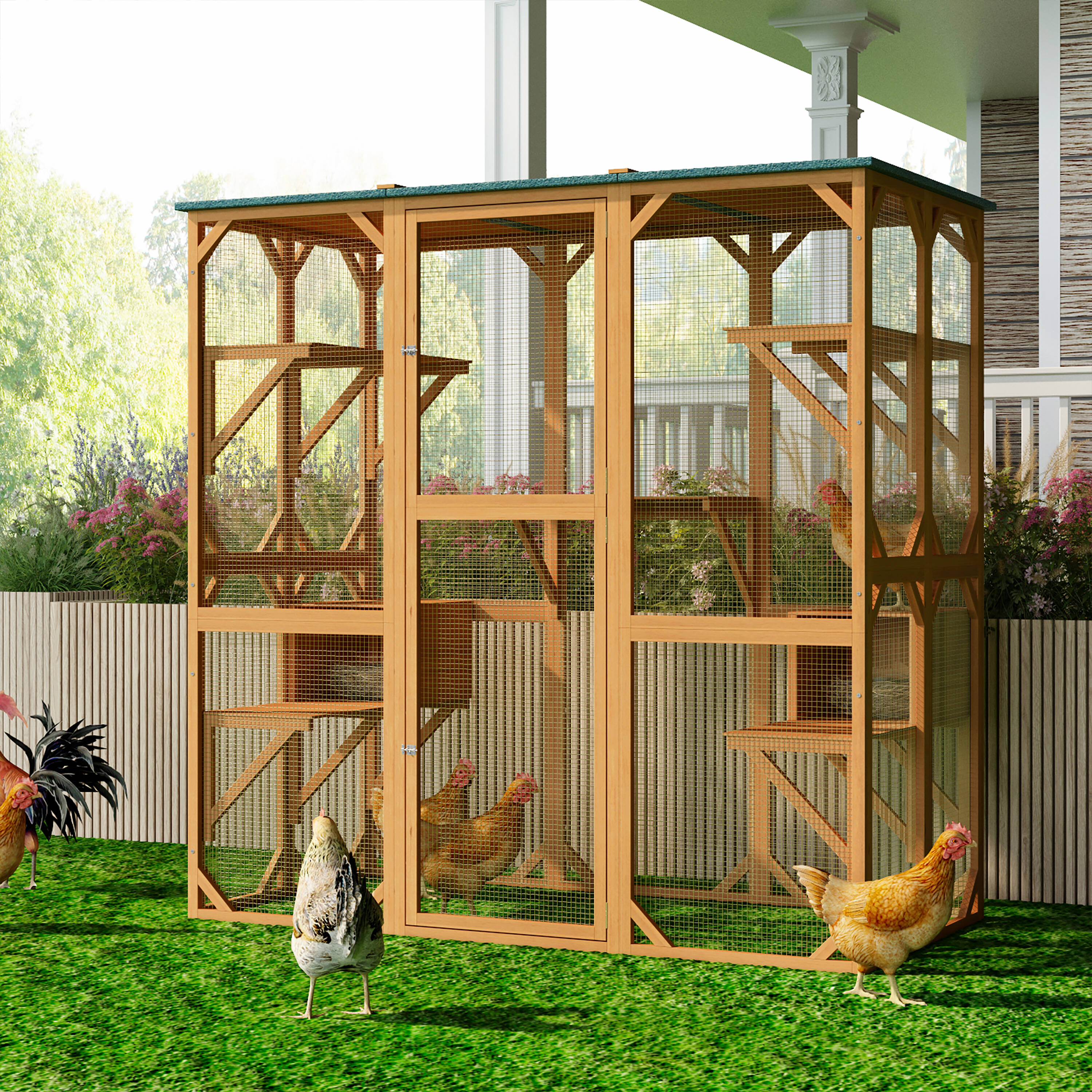 MIDHAM Brown Wood Convertible Chicken Coop and Rabbit Hutch KF150142-01 ...