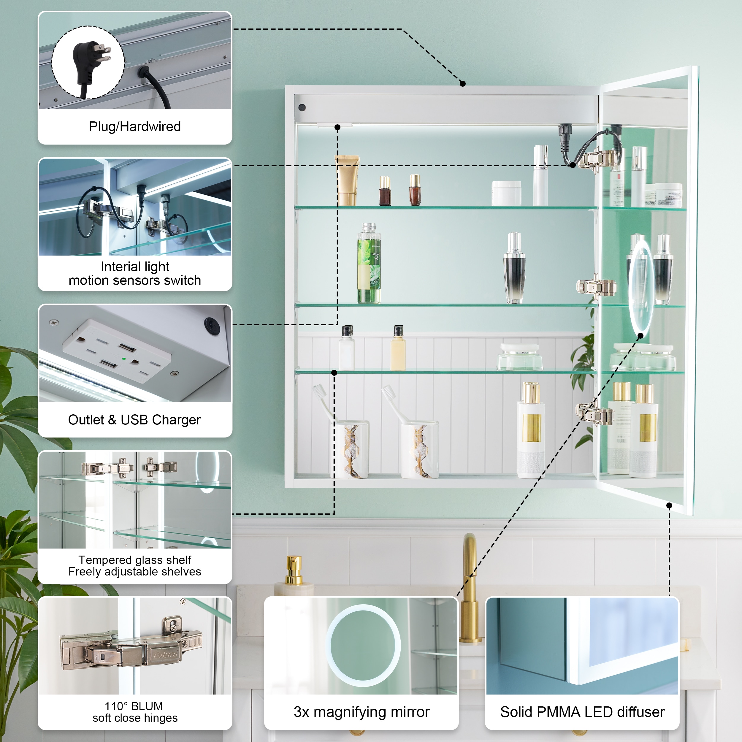 WELLFOR W8MCL2430R Bathroom-Medicine-Cabinets - View #4