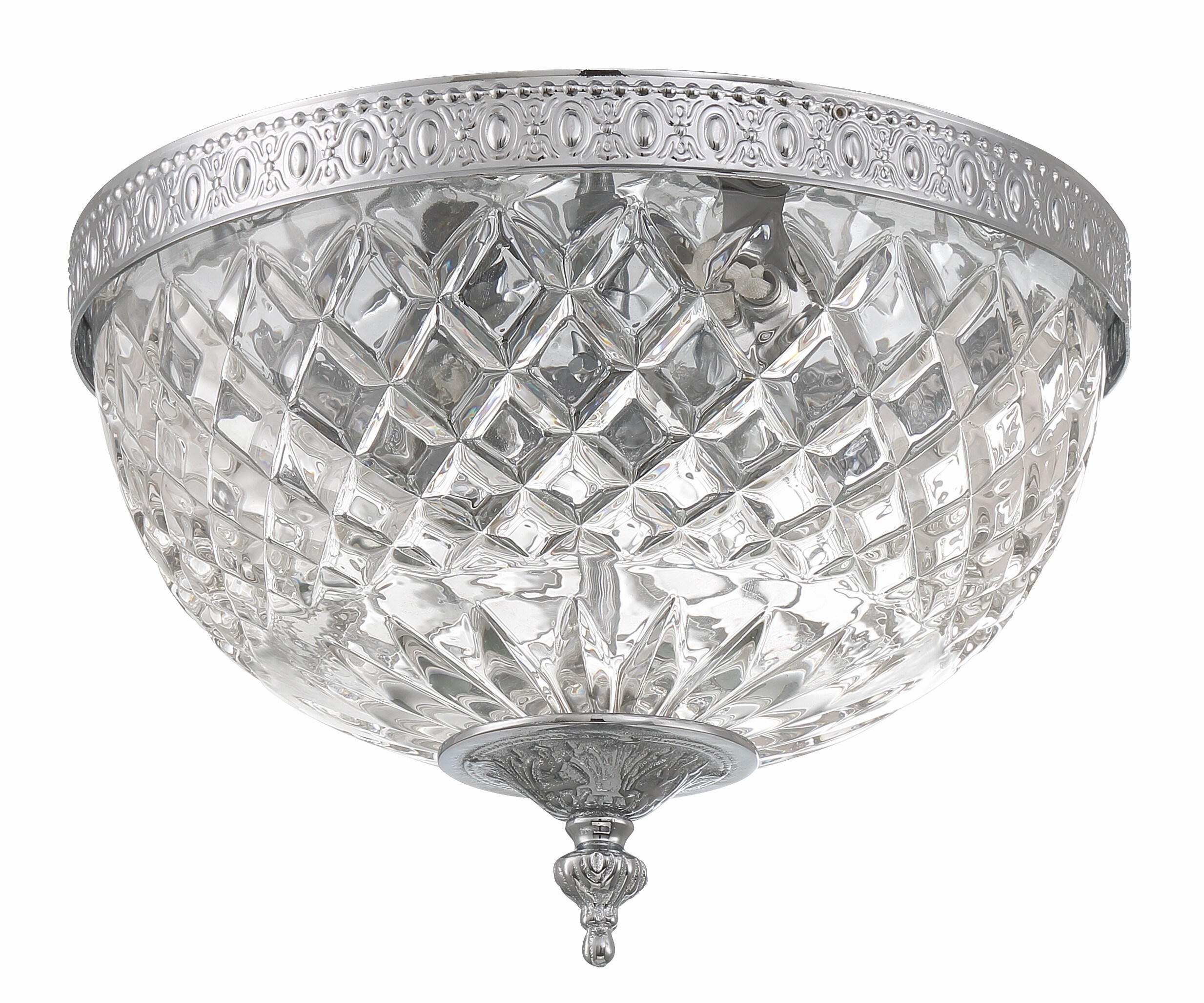 Chrome Crystal Bowl 2-Light Incandescent Flush Mount