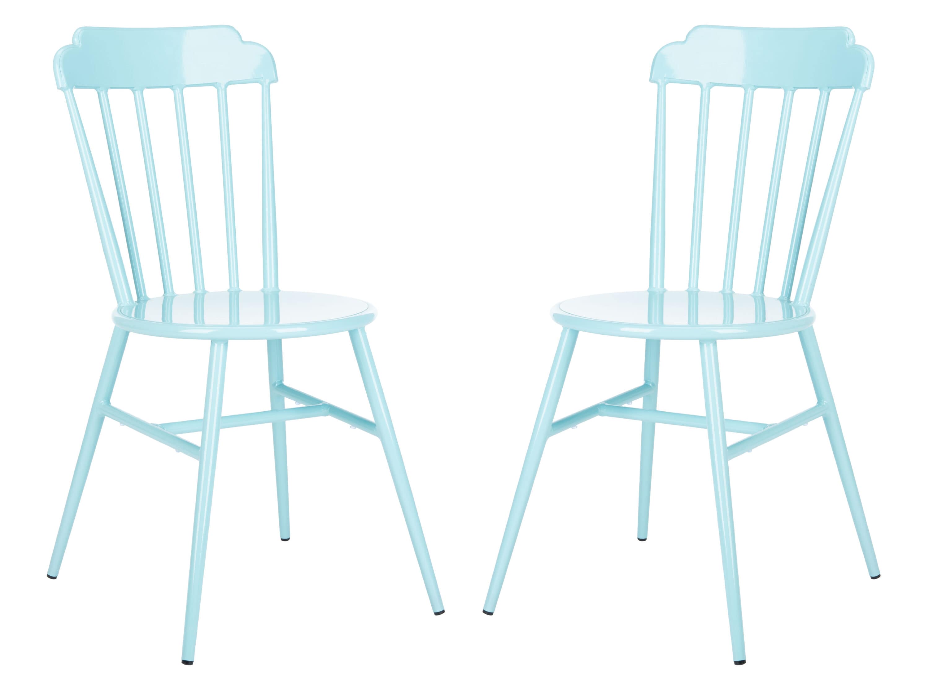 Safavieh PAT3004D-SET2 Broderick Set of 2 Stackable Baby Blue Aluminum Frame Stationary Dining Chair with Solid Seat