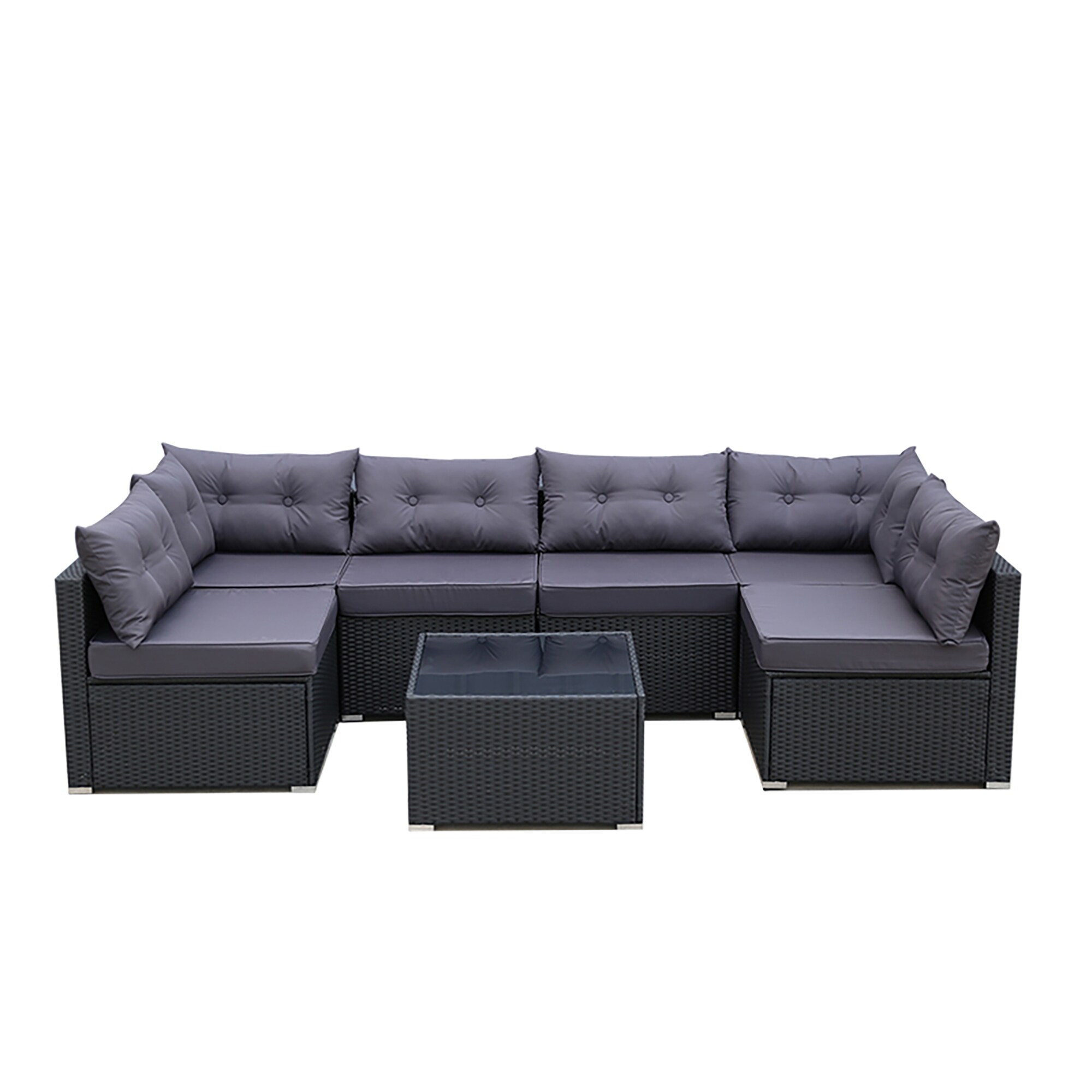 CASAINC WF-HW62359+ 7-Piece Rattan 2 Patio Sofa Conversation Set with Gray Cushions