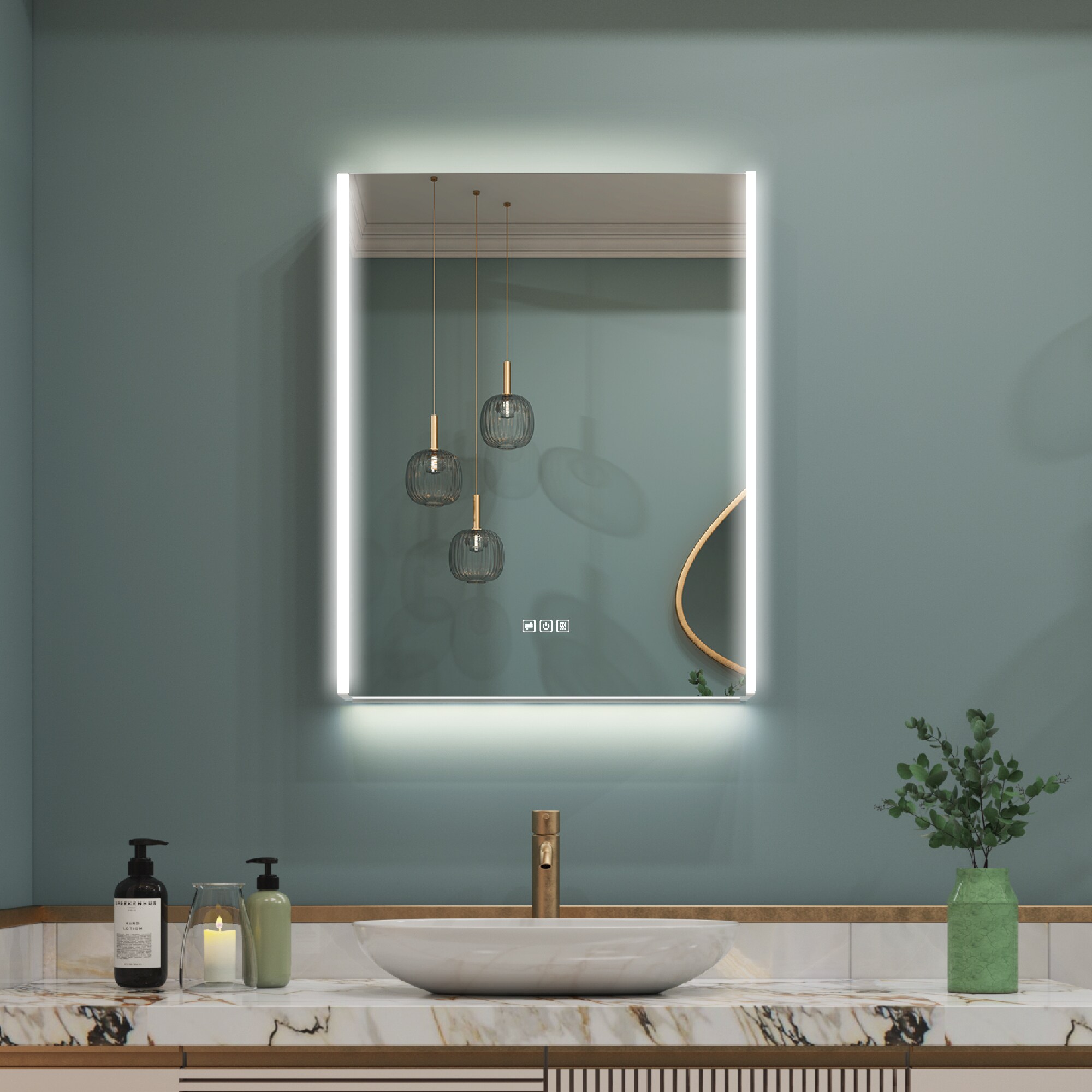WELLFOR CHIC 24-in x 30-in Lighted LED Fog Free Surface Mount Black Mirrored Soft Close Medicine Cabinet with Outlet
