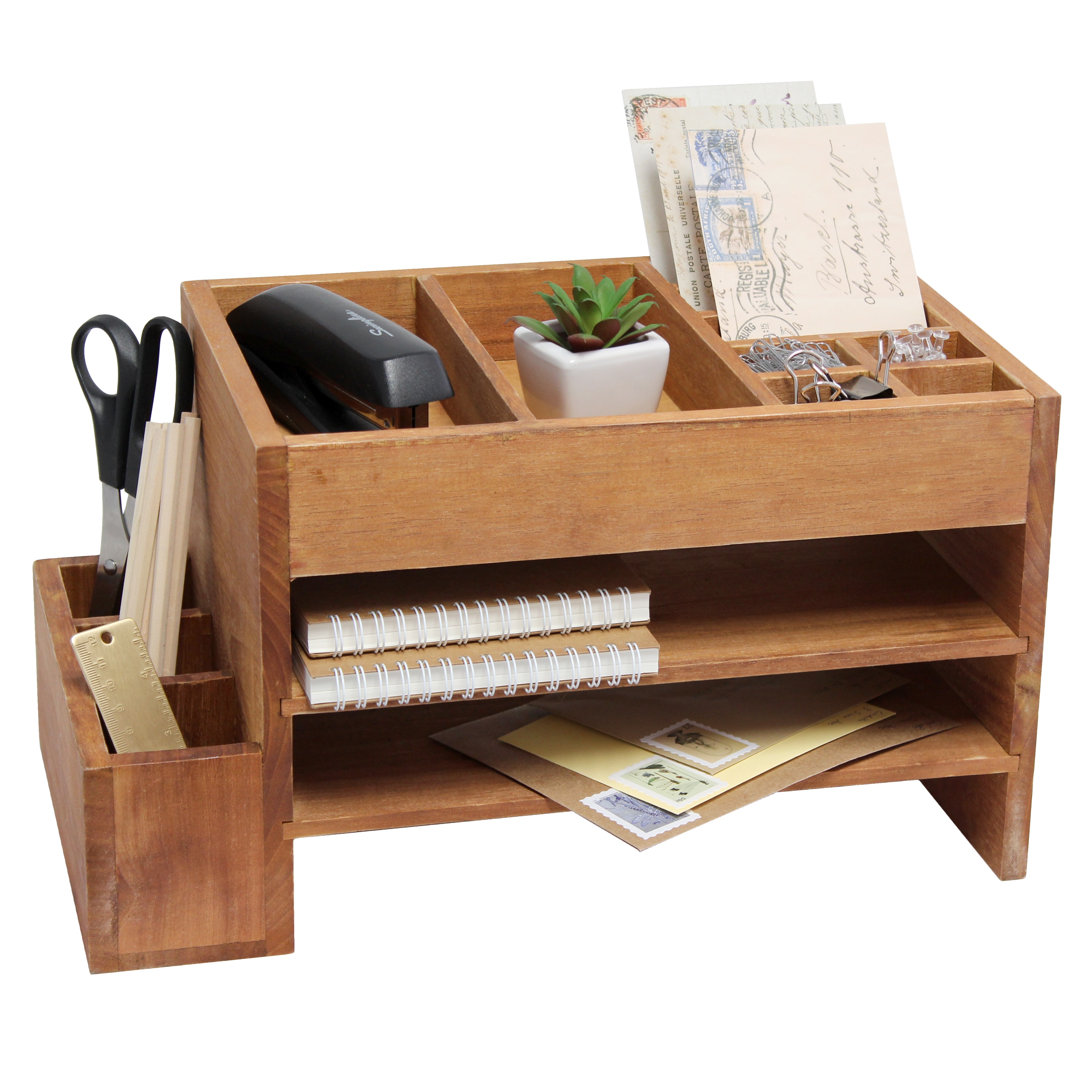 Elegant Designs Wood 14 Compartment Desktop Organizer Set, Pack of 1, Brown