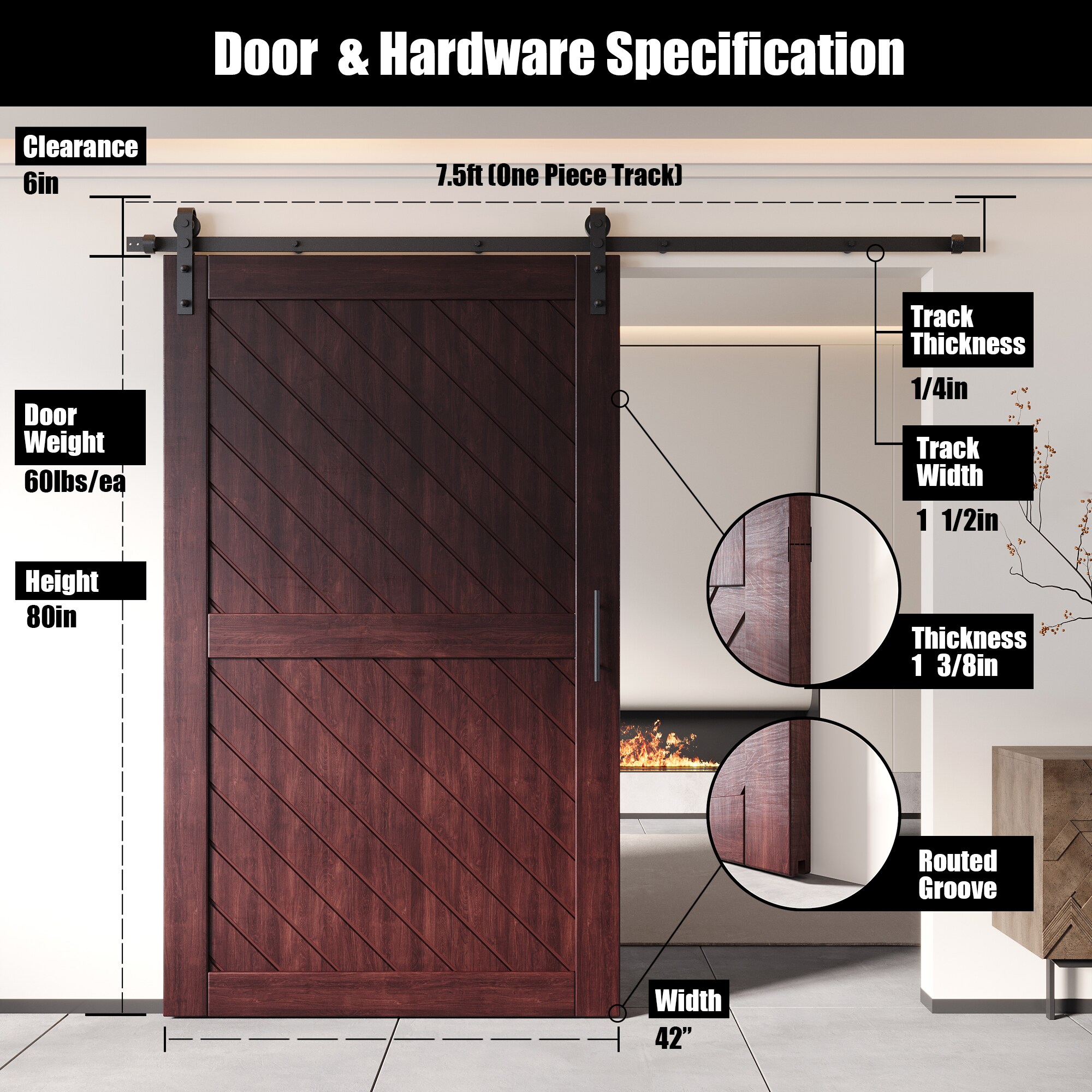 HOMACER YT1H090C-XT2-4280-RD Barn-Doors - View #2