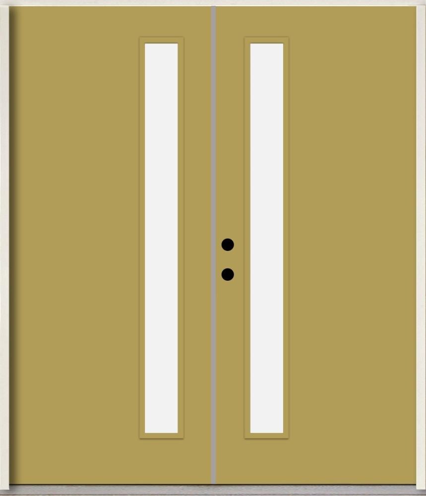 RELIABILT LO1065155 Spotlights 64-in x 80-in x Fiberglass 1/4 lite Right-hand inswing Meadowlark Paint Painted Prehung Double Front Door Insulating core