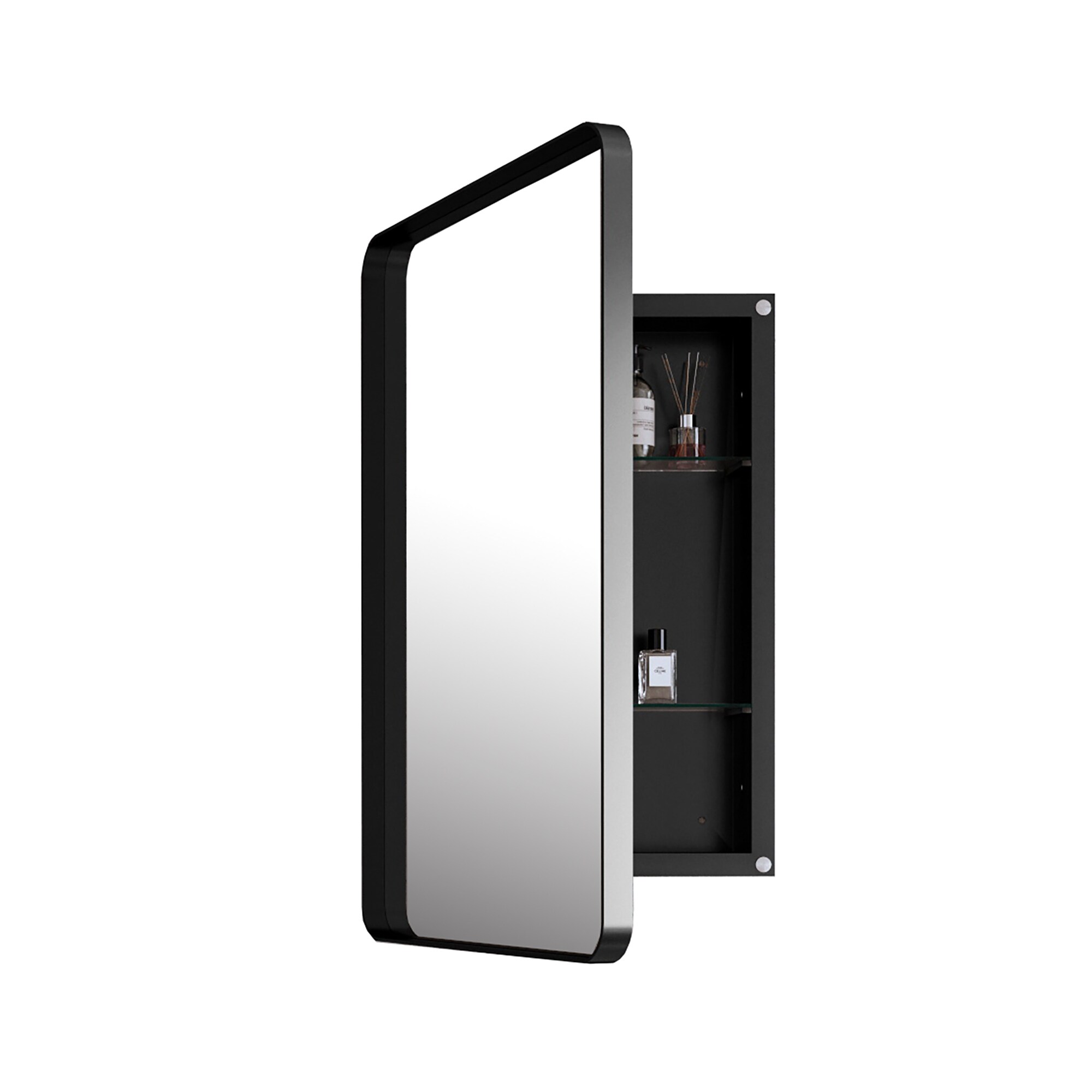 BEARSOLIM 20-in x 30-in Recessed Black Metal Framed Medicine Cabinet with Mirror and Adjustable Shelves