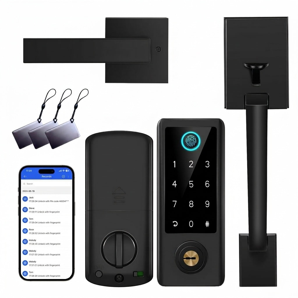 Adrinfly Fingerprint Keyless Entry Door Lock Set Bluetooth Electronic Deadbolt Digital Keypad Handle Set Black Fits 1.38-1.97 in Doors 1 Set #LAD0509M36