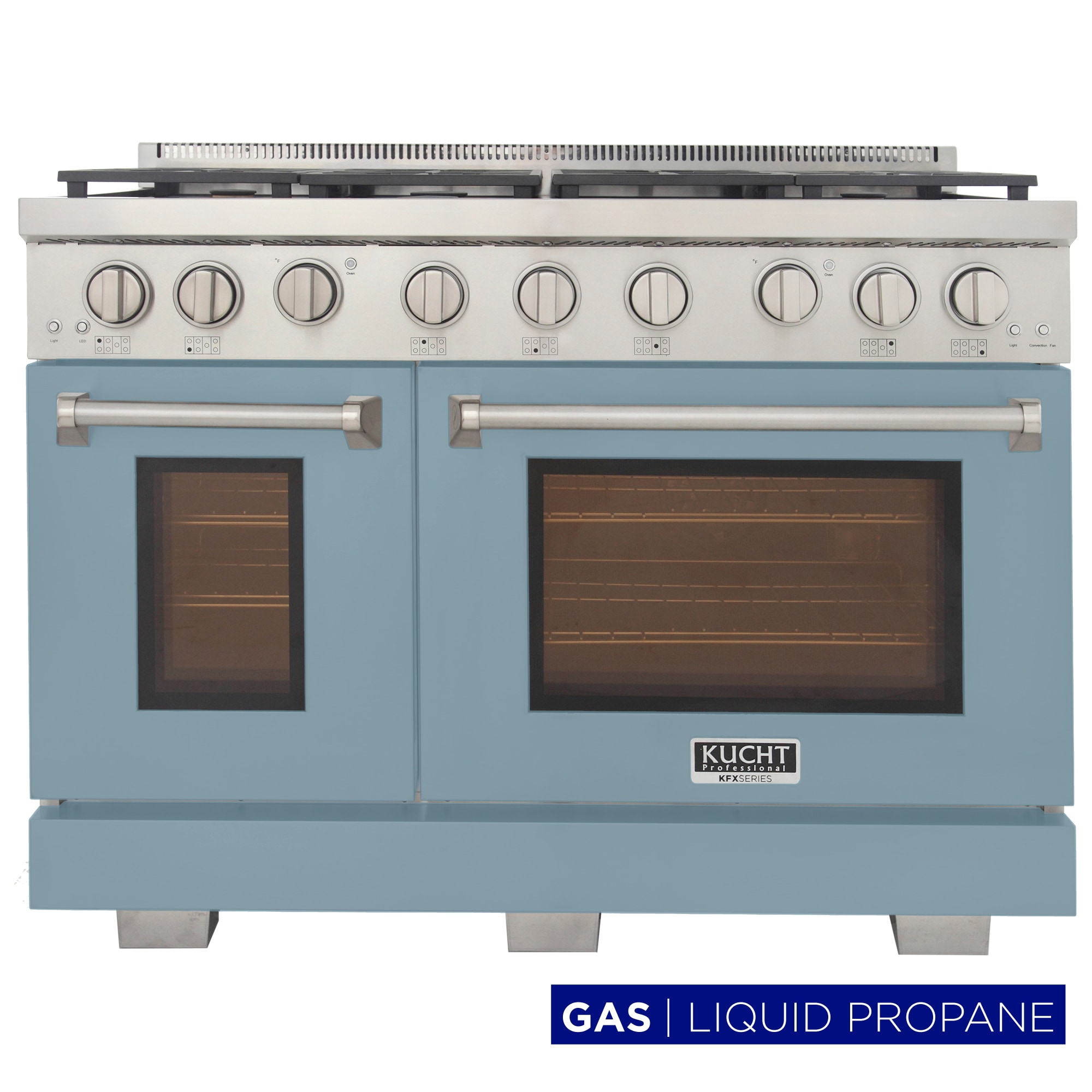 Kucht KFX4800X-LP-LB 48-in 7 burners 4.2-cu ft / 2.5-cu ft Convection Oven Freestanding Liquid Propane Double Oven Gas Range ( Light Blue )
