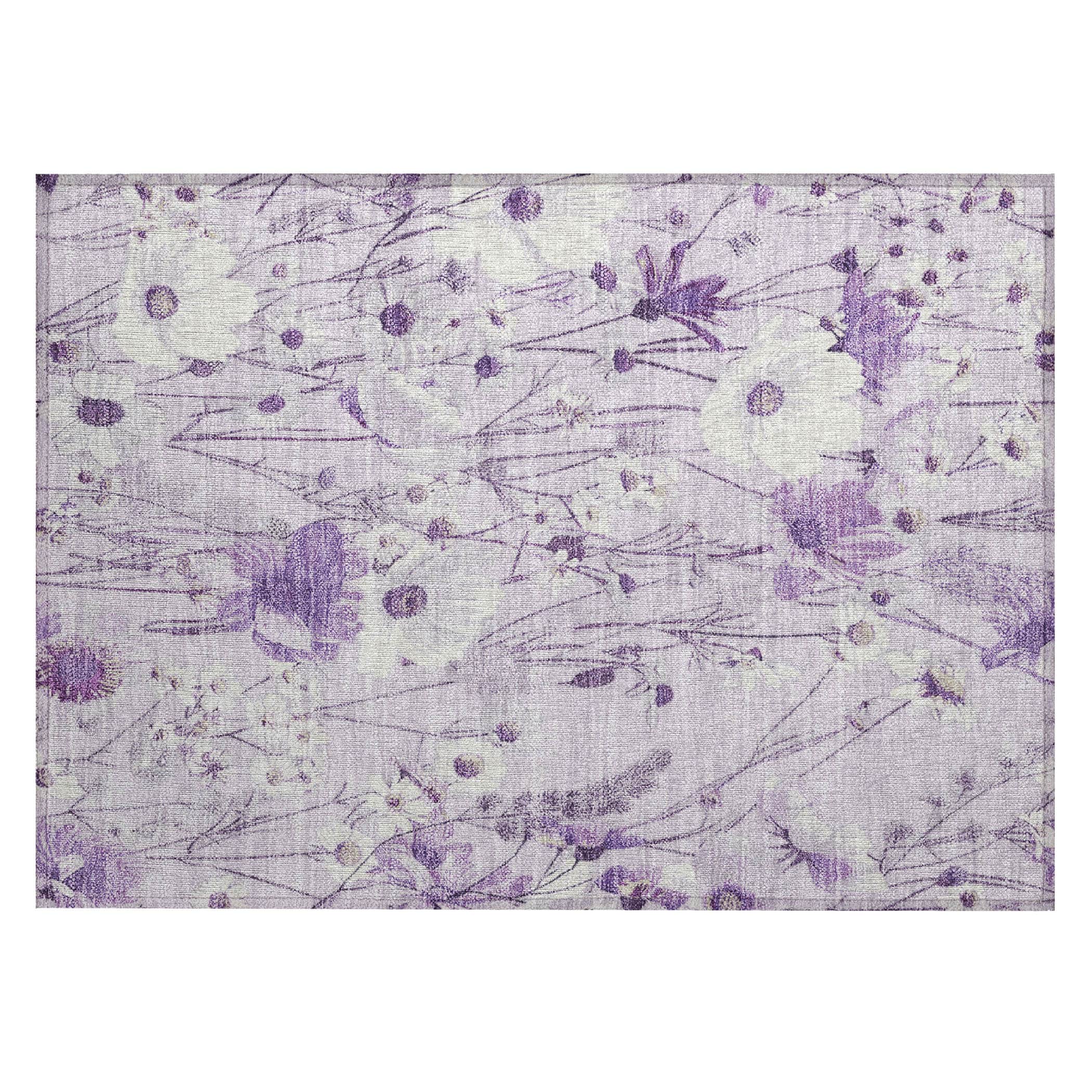 Lavender Floral Synthetic Washable Rectangular Rug 30" x 20"