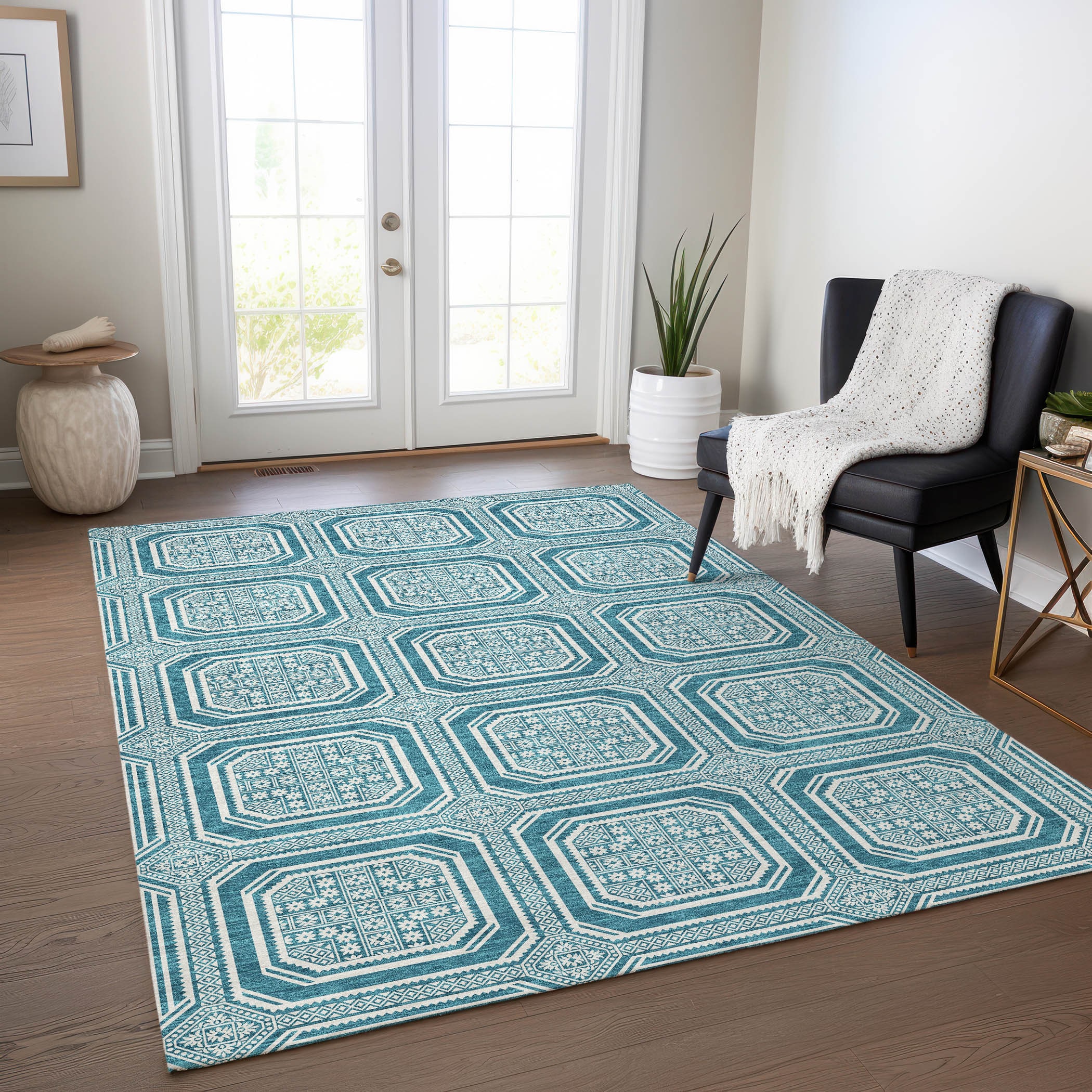 Addison Rugs ACN1463TE8X10 Chantille ACN1463TE 8 x 10 (ft) Polyester Teal Rectangular Indoor/Outdoor Geometric Machine washable Area rug