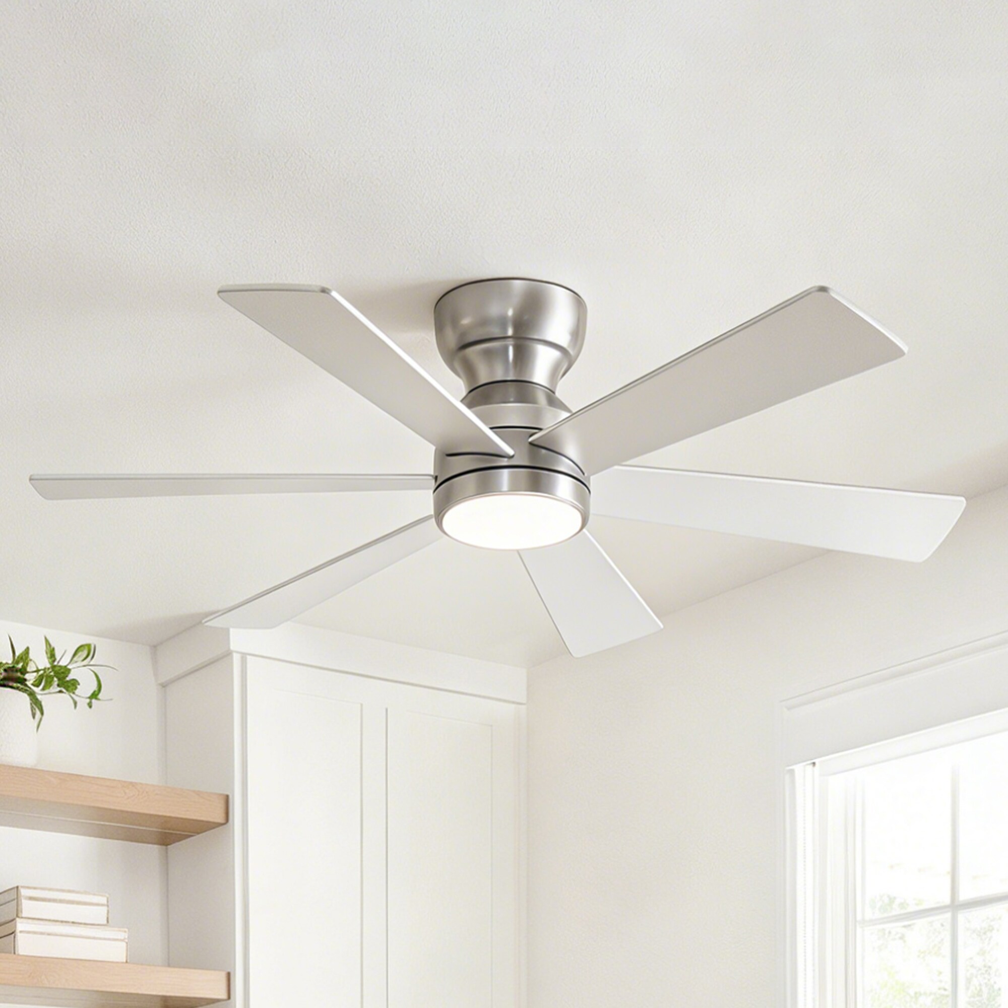JUSHUA 46 inches Sliver Plywood Blade Ceiling Fan with LED Light and ...