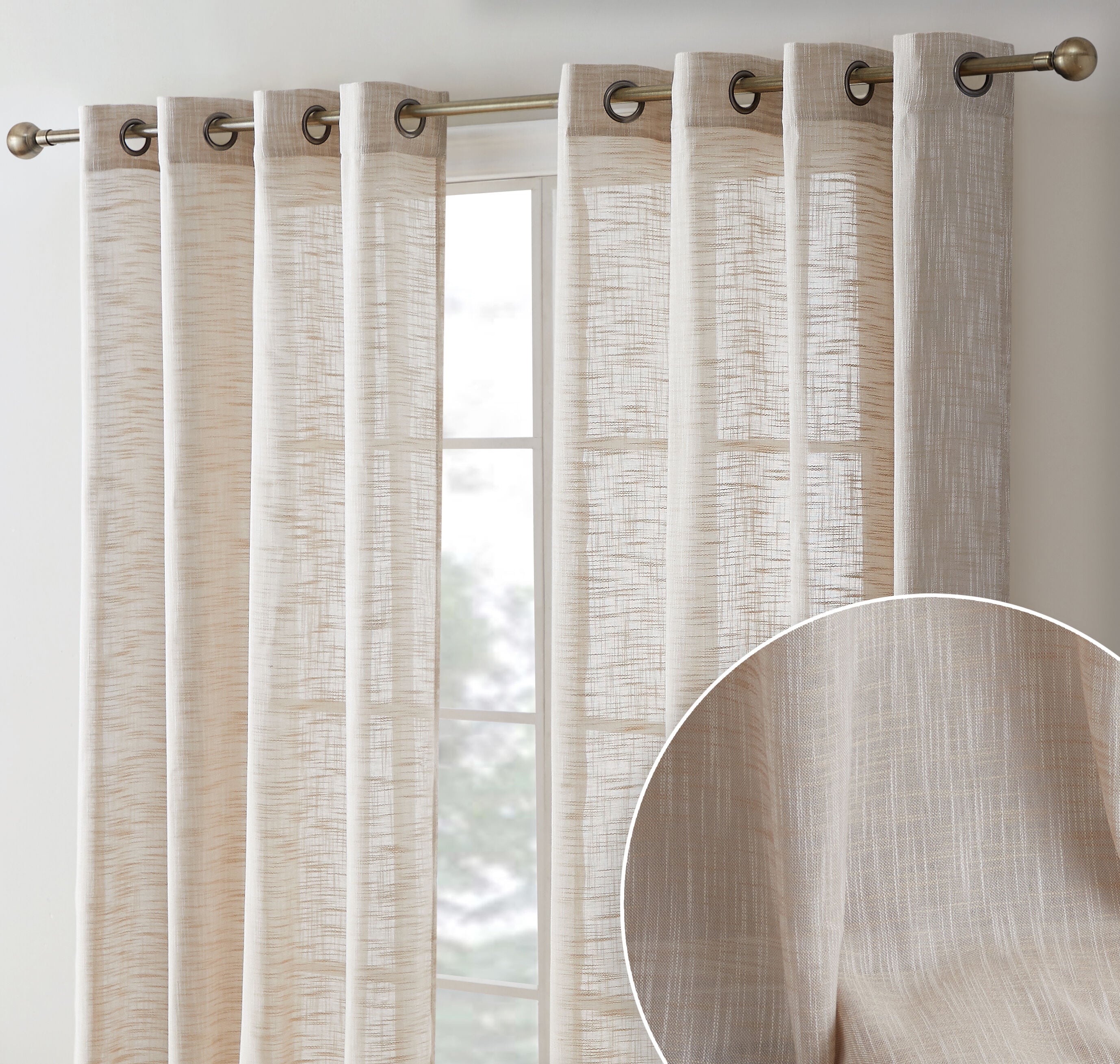 Totally Home Decor MAD-LNGR-BEIG72 72-Inches Beige Semi-sheer Grommet Curtain panel pair