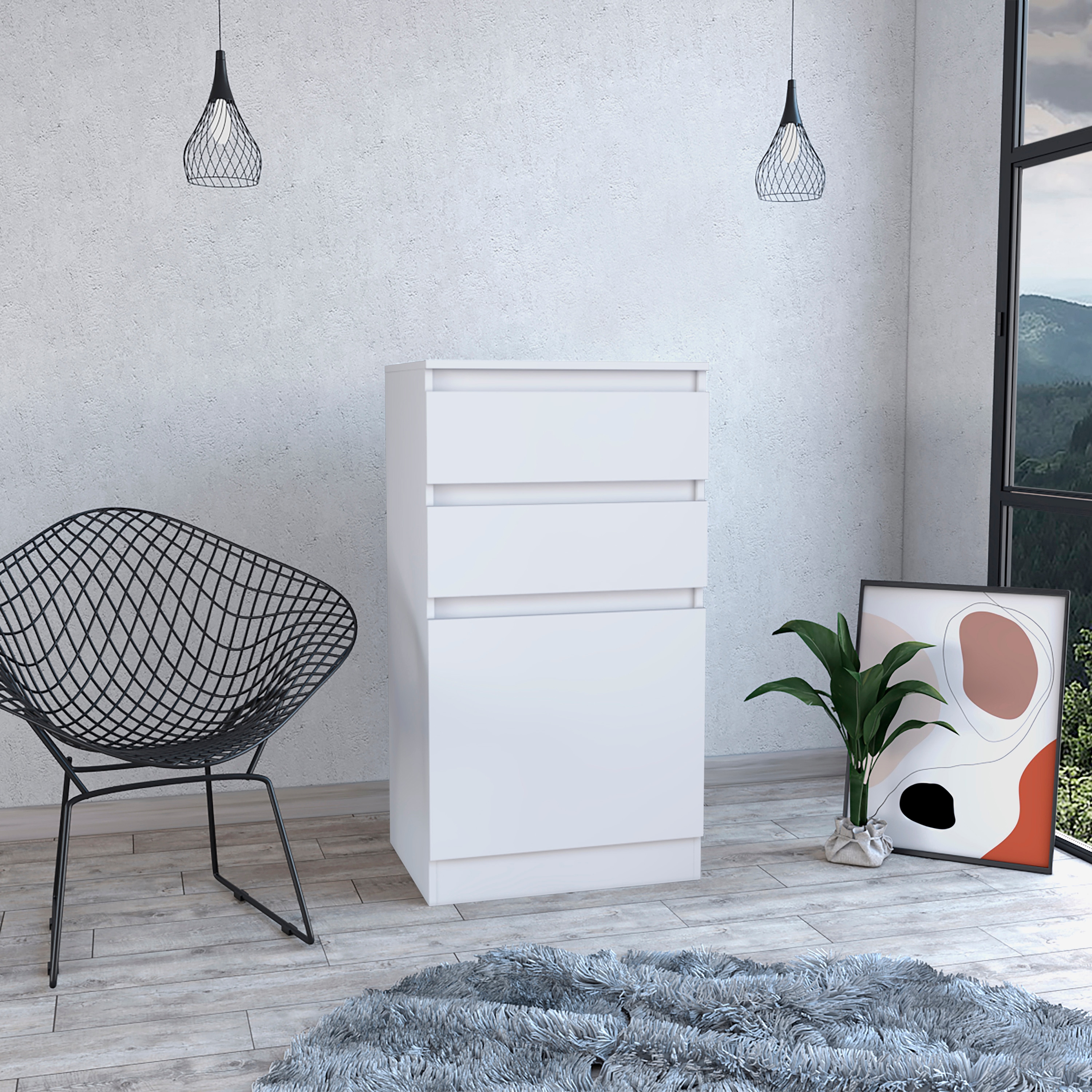 Tinyhomie Dresser with Jewelry Box Single Door Cabinet Mirror Two Drawers White