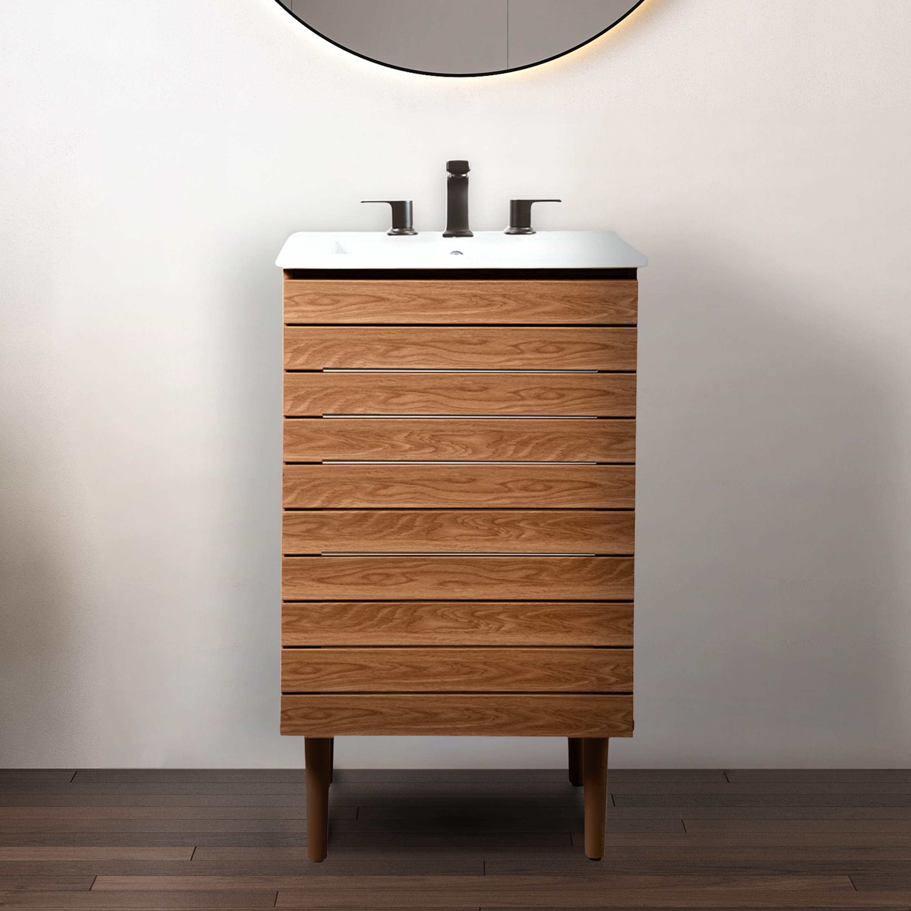 JONATHAN  Y VAN1000B Aubert Thick Linear Slat Modern Farmhouse 20-in Walnut Bathroom Vanity Base Cabinet without Top