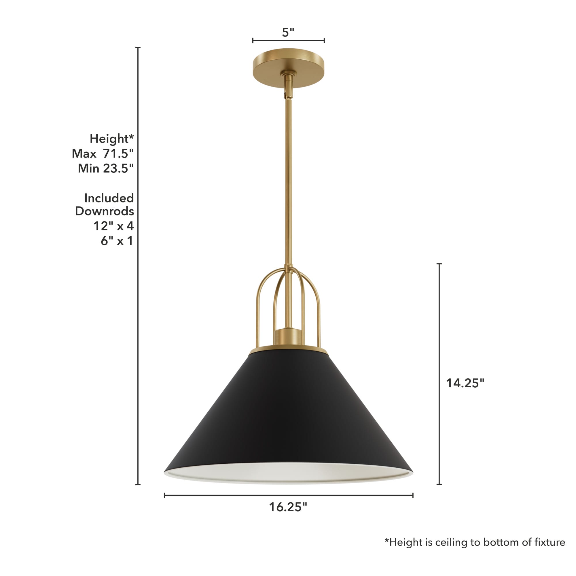 Matte Black and Luxe Gold Aluminum Pendant Light Fixture