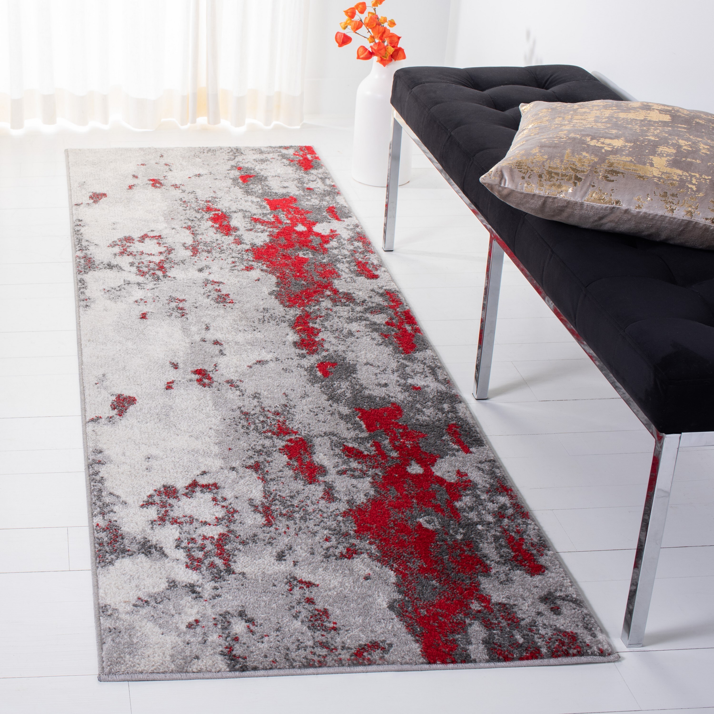 Safavieh ADR134Q-28 Adirondack Alona 3 x 8 (ft) Loomed Polypropylene Red/Gray Rectangular Indoor Distressed/Overdyed Bohemian/Eclectic Runner rug