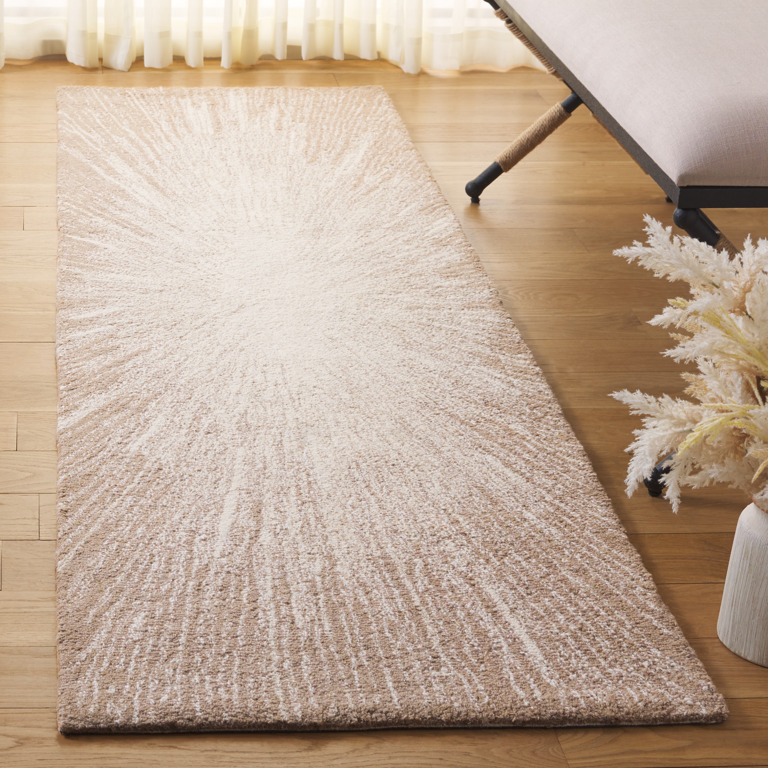 Abstract 375 Ivory/Dark Beig Contemporary 2ft-3in x 8ft Runner Rug