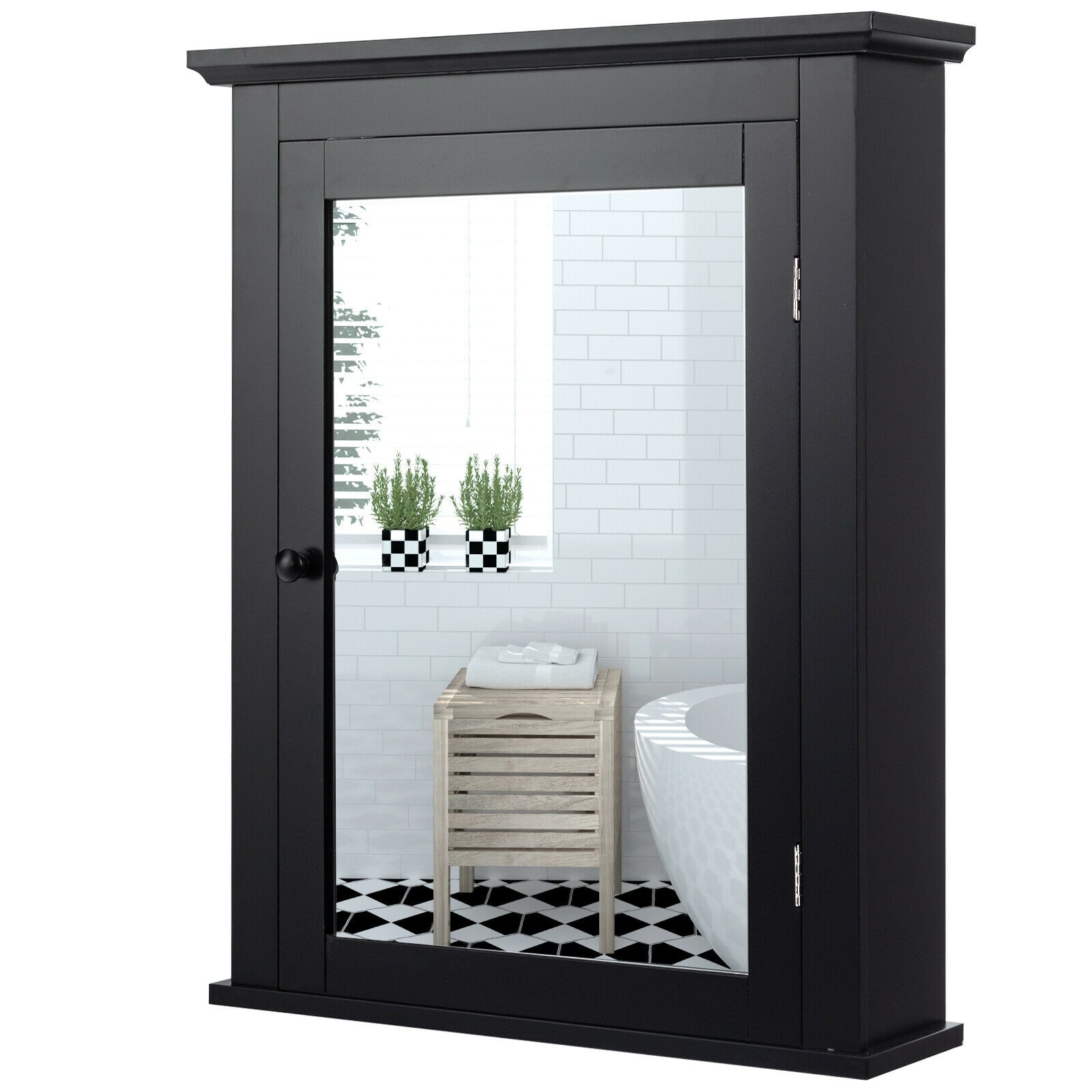 WELLFOR 22-in x 27-in Surface Mount Gray Mirrored Medicine Cabinet