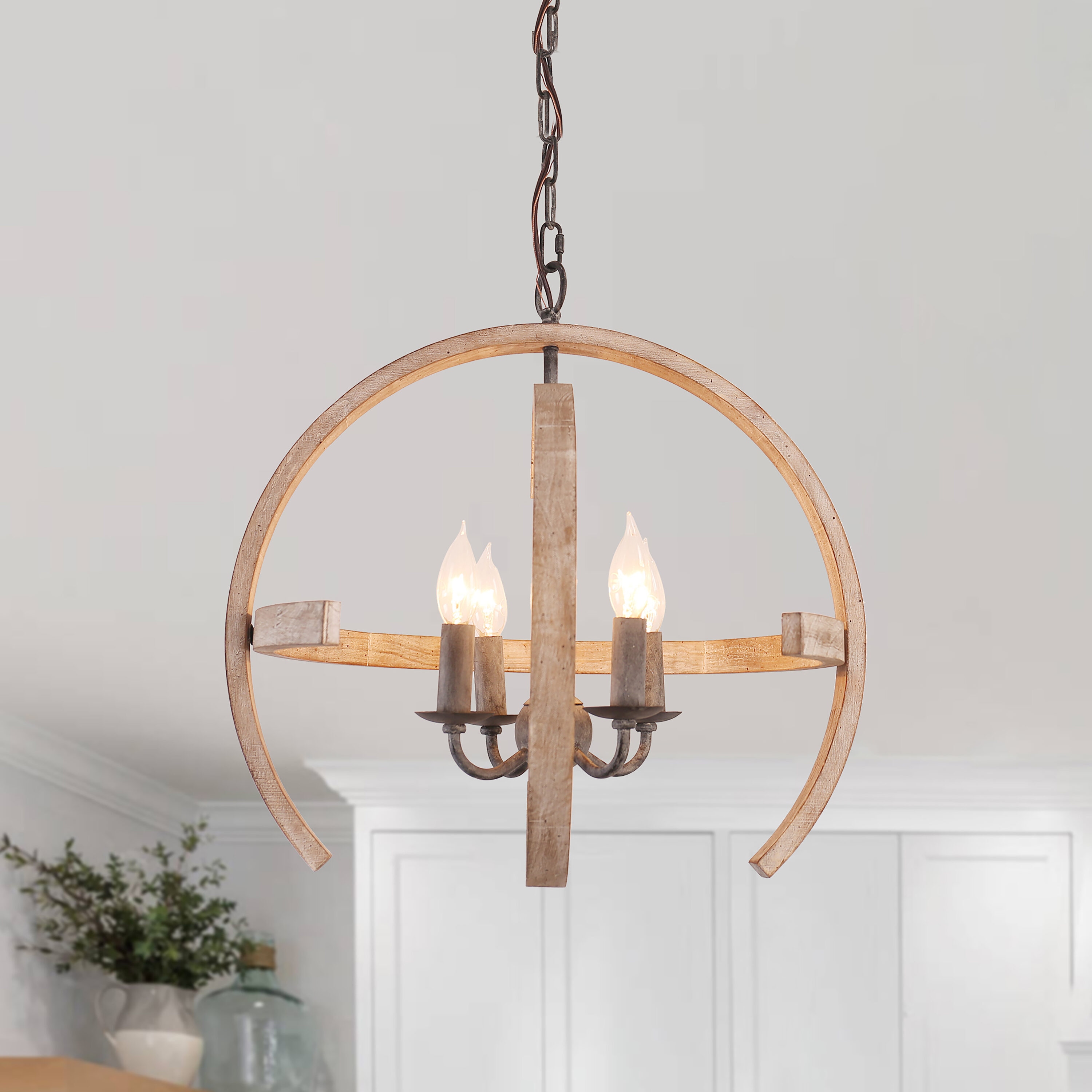 Cusp Barn FC4040-4H FC4040 4 -Light Brushed Brown Farmhouse Bare bulb Wood For Use in Bedrooms, Dining Rooms, Foyers, Kitchens, Living Rooms Chandelier