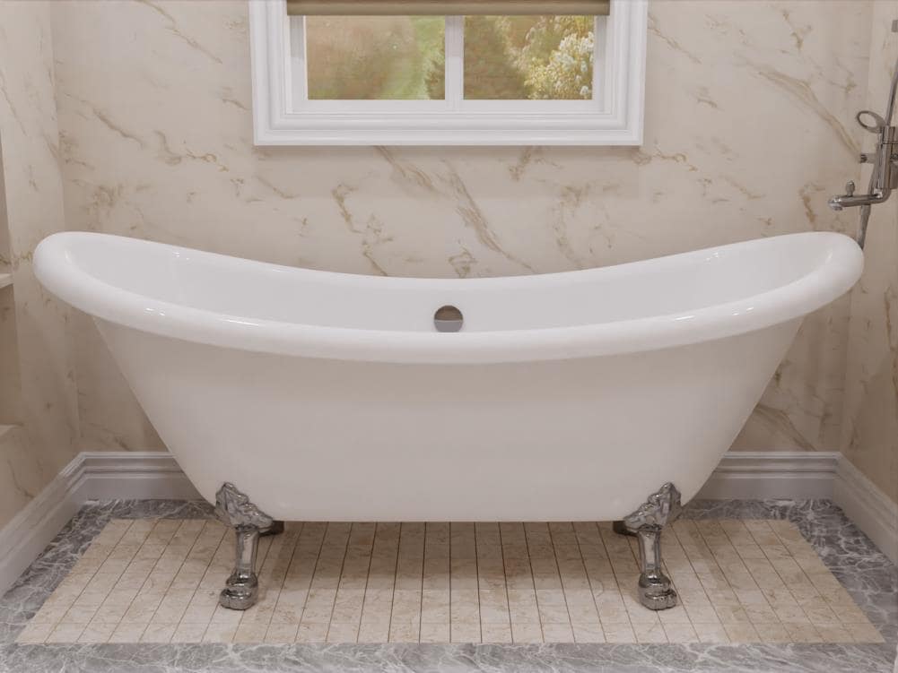 Belissima 69'' White Acrylic Clawfoot Freestanding Bathtub