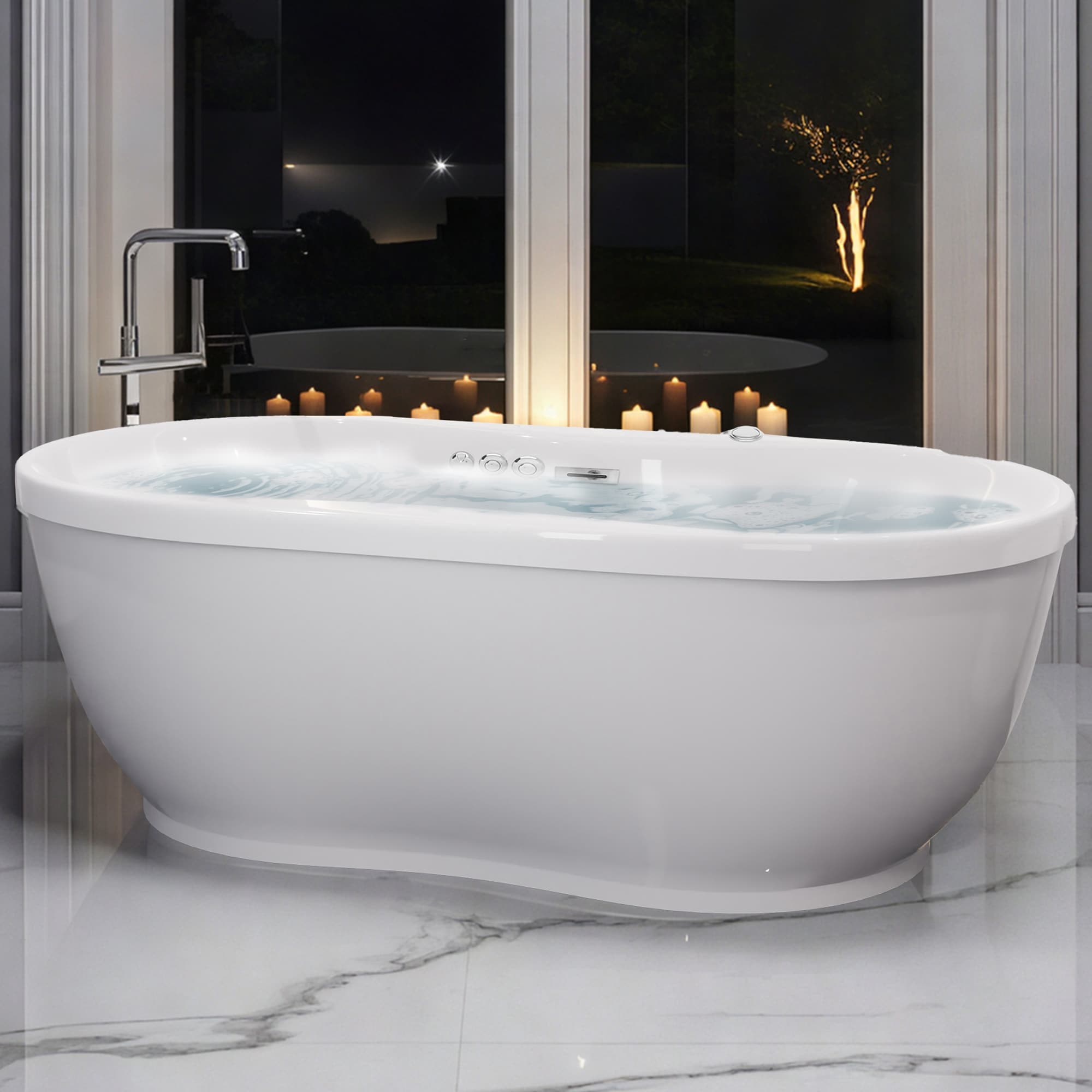 ANZZI Lori Series 35.8-in x 70.9-in White Acrylic Oval Freestanding Whirlpool and Air Bath Combination Tub with Drain ( Center Drain )