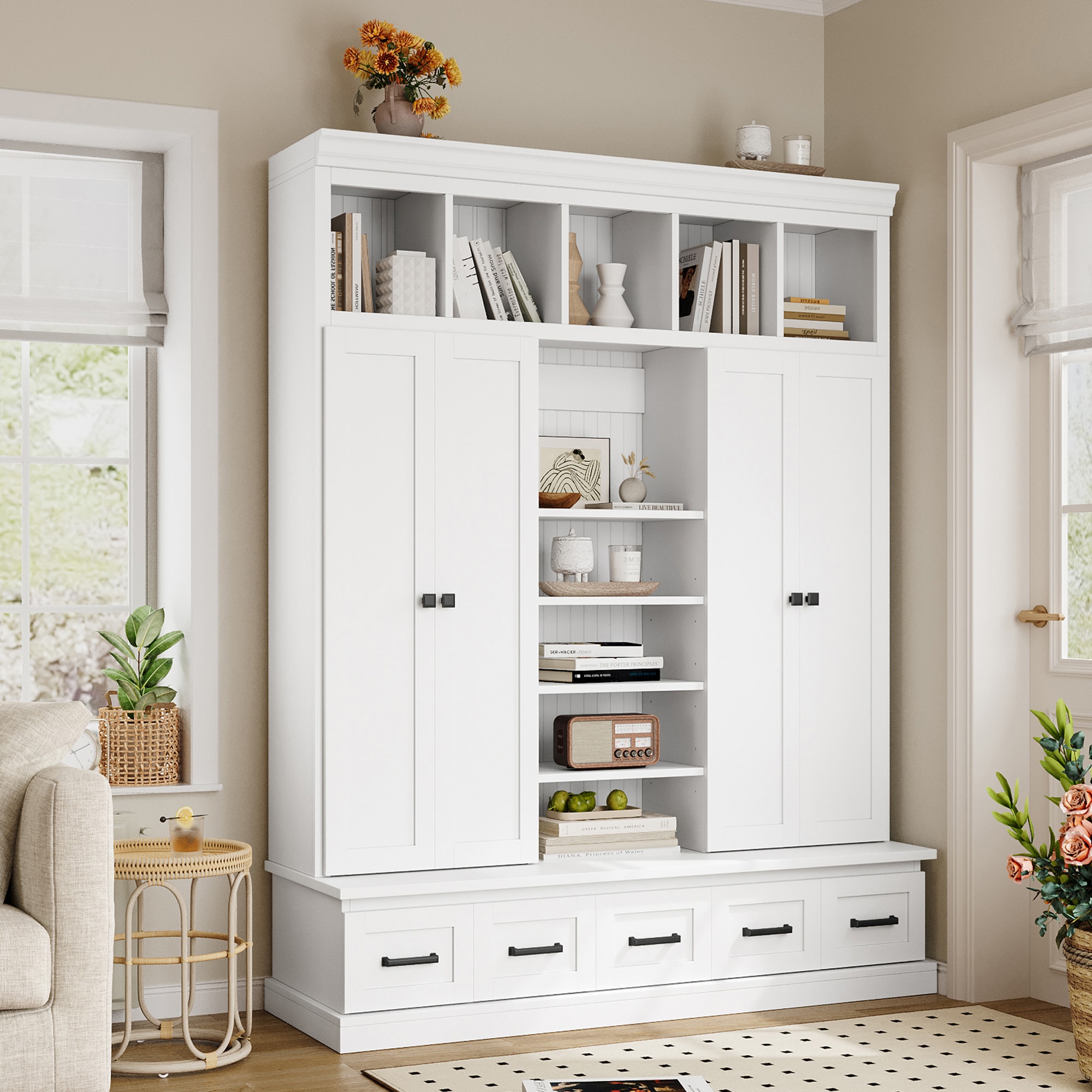 JANSNO HT-CR-60 Modern 62.4 White Wood Hall Tree