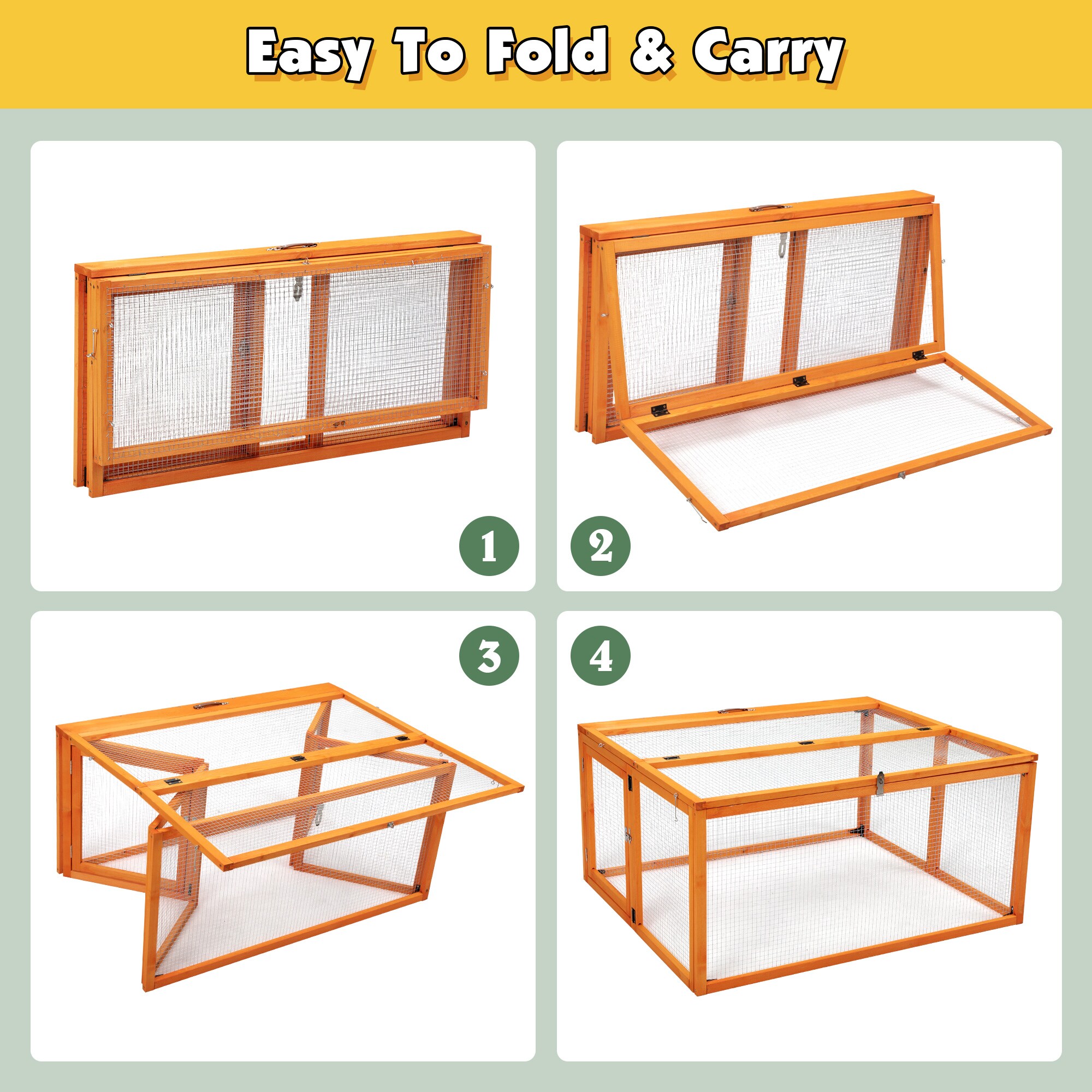 Orange Folding Fir Wood Chicken Coop with Roosting Bar