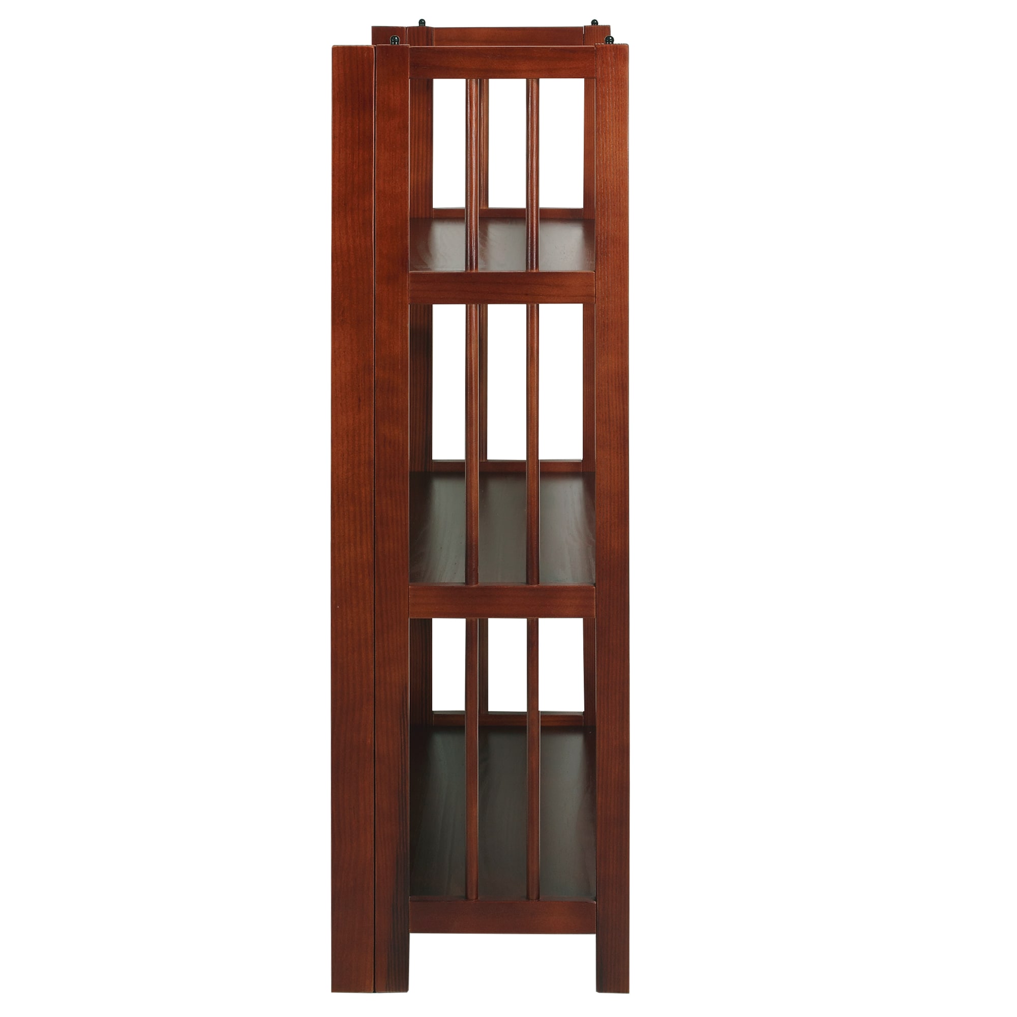 Walnut Finish 3-Shelf Solid Wood Stackable Folding Bookcase