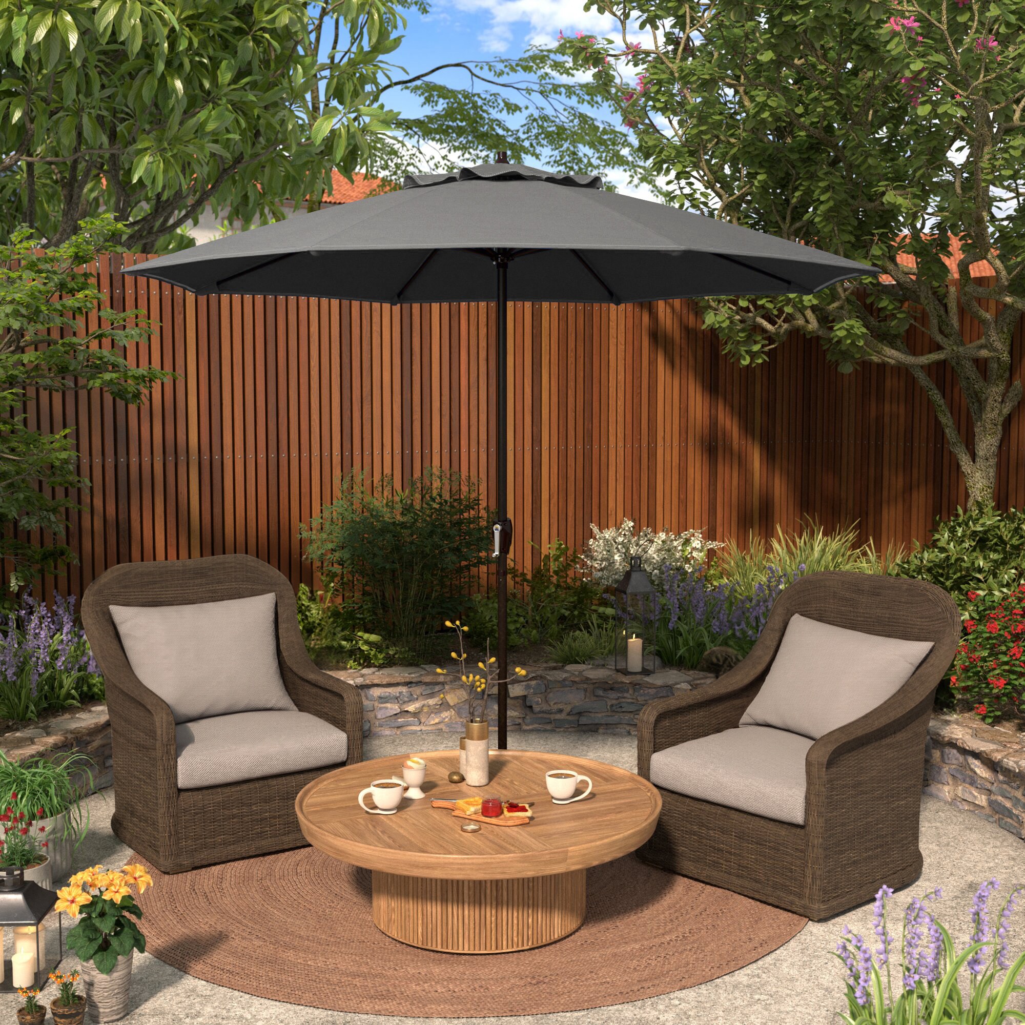 9' Charcoal Olefin Octagonal Patio Umbrella with Bronze Aluminum Pole