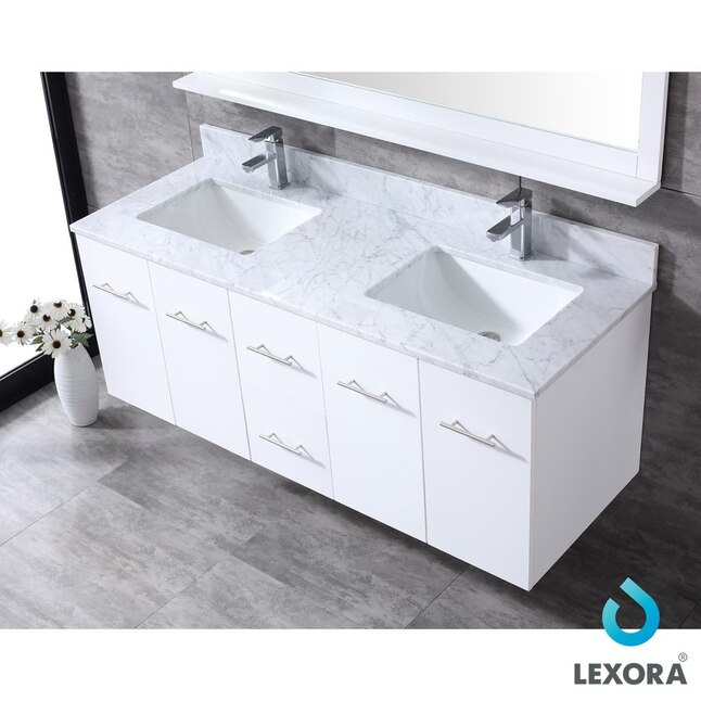 Lexora Amelie 60-in White Undermount Double Sink Bathroom Vanity with ...