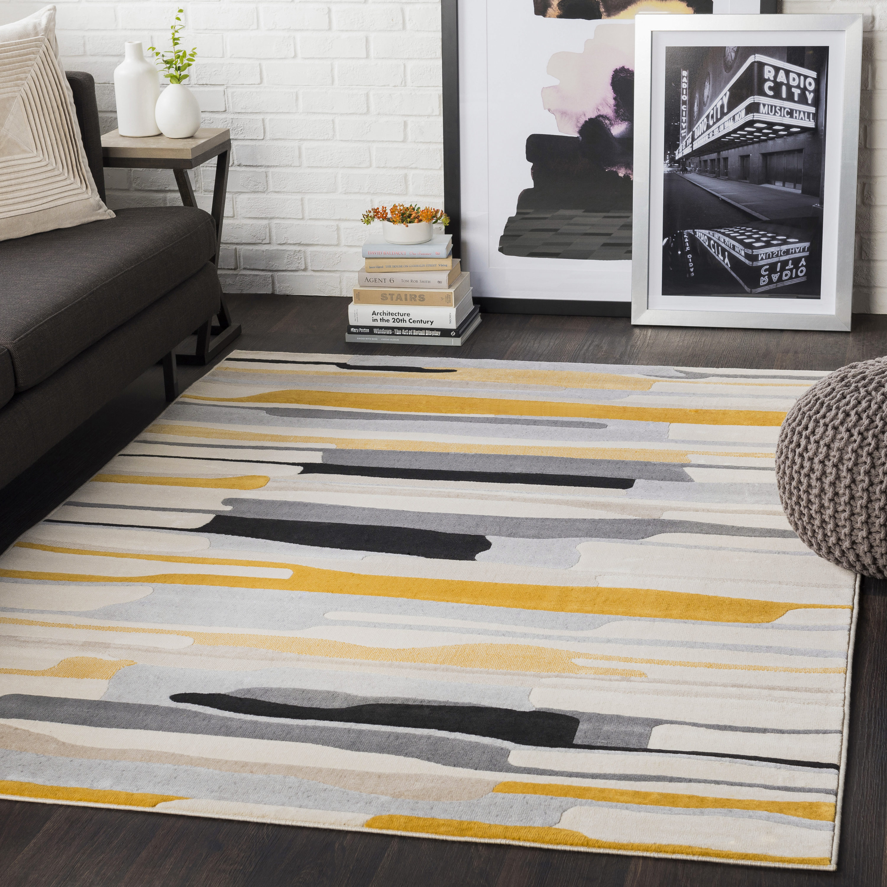 Livabliss CIT2340-710103 City 8 x 10 (ft) Polypropylene Yellow Rectangular Indoor Abstract Mid-Century Modern Area rug