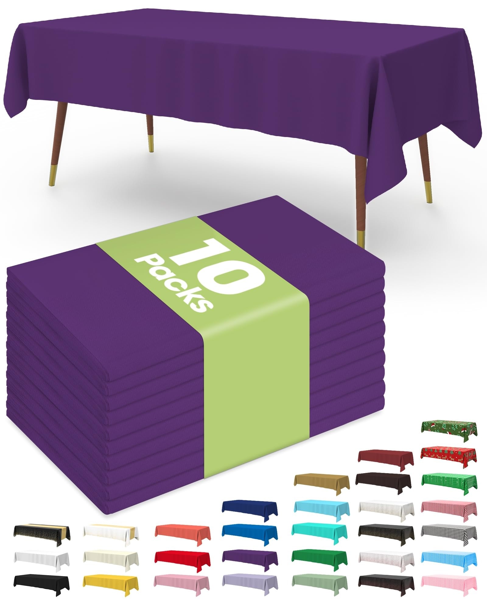 Phyfalip Plastic Table Cloth Disposable 10 pack Rectangle 54 x 108 Inch Purple Leakproof Sturdy Waterproof Tablecloths for Halloween Party #L05PF08079