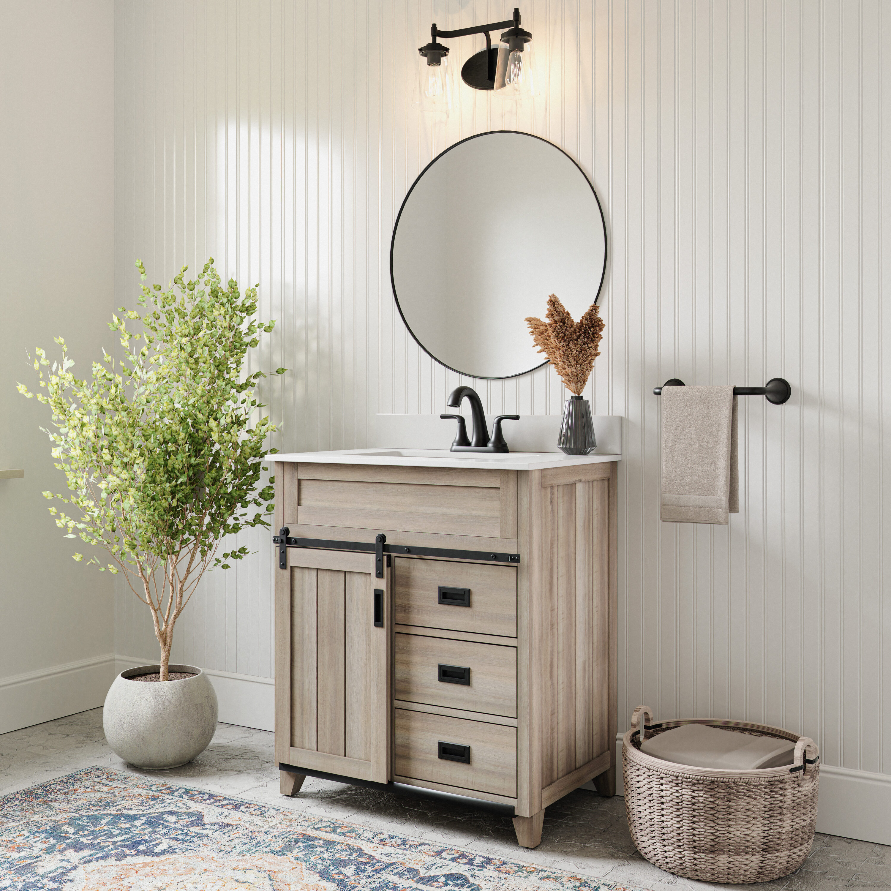 Style Selections Morriston 30-in Light Brown Undermount Single Sink Bathroom Vanity with White Engineered Stone Top