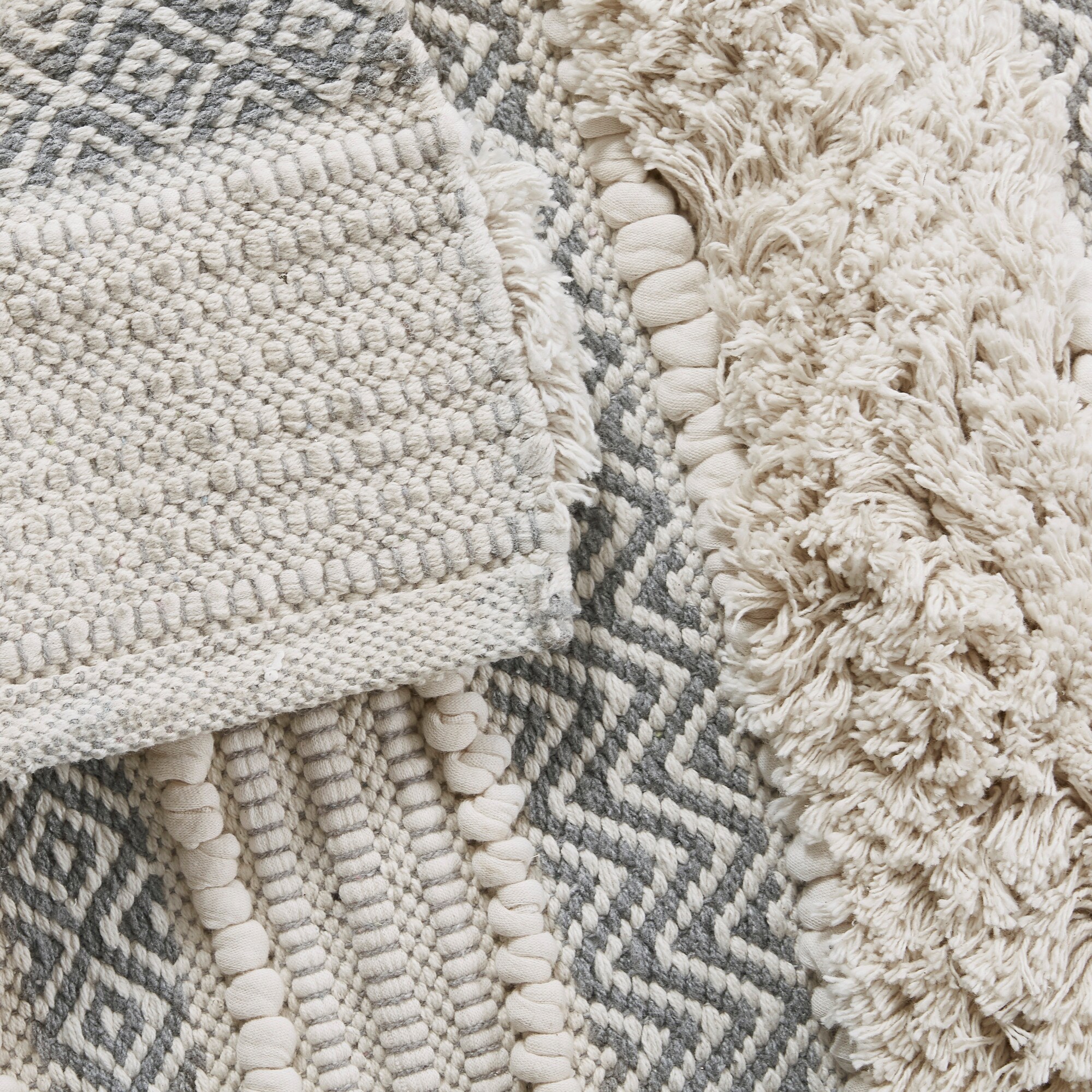 Nordic Shaggy Grey and Beige Patterned Bathroom Rug