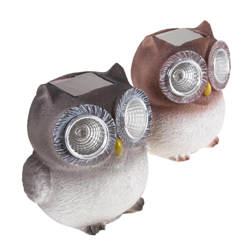 Solar-Powered Polyresin Owl Garden Statues Set of 2