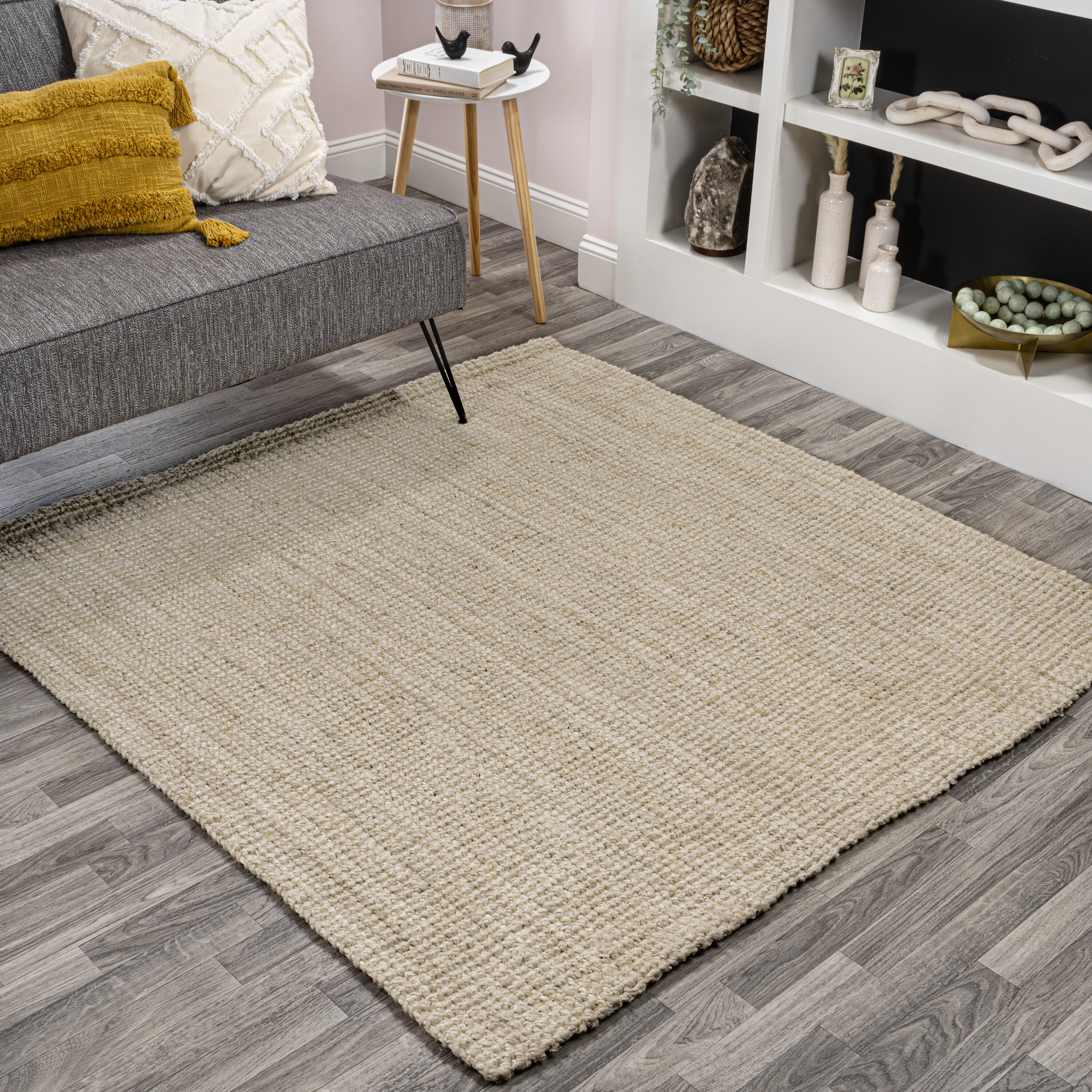 JONATHAN  Y NRF102B-7SQ NATURAL FIBER Pata Fringe 7 x 7 (ft) Loomed Jute Light Ivory Square Indoor Solid Bohemian/Eclectic Area rug