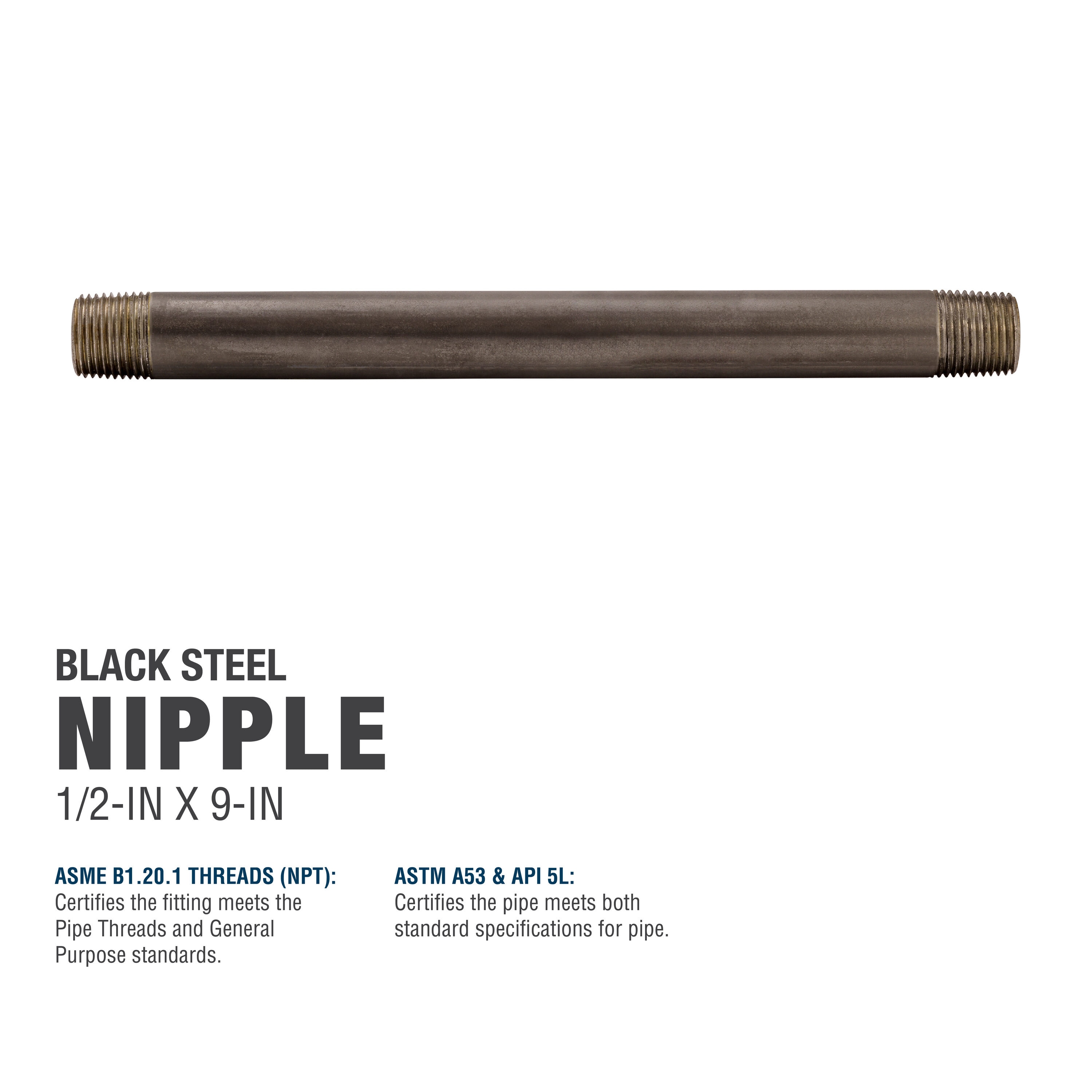 RELIABILT 1/2-in x 9-in Black Nipple