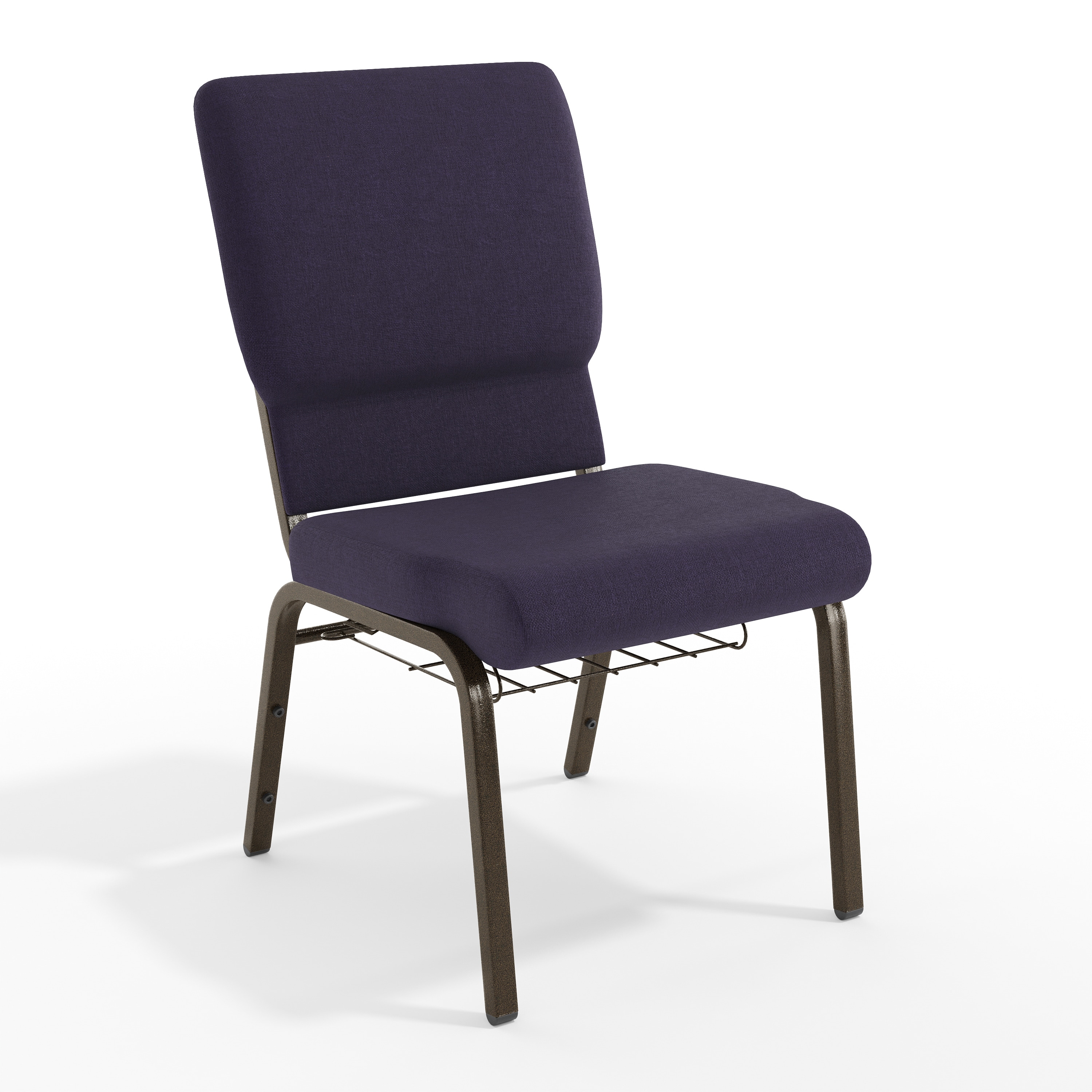 Emma + Oliver - 18.5-in W Church Chair; Royal Purple Fabric Cup Book Rack/Gold Vein