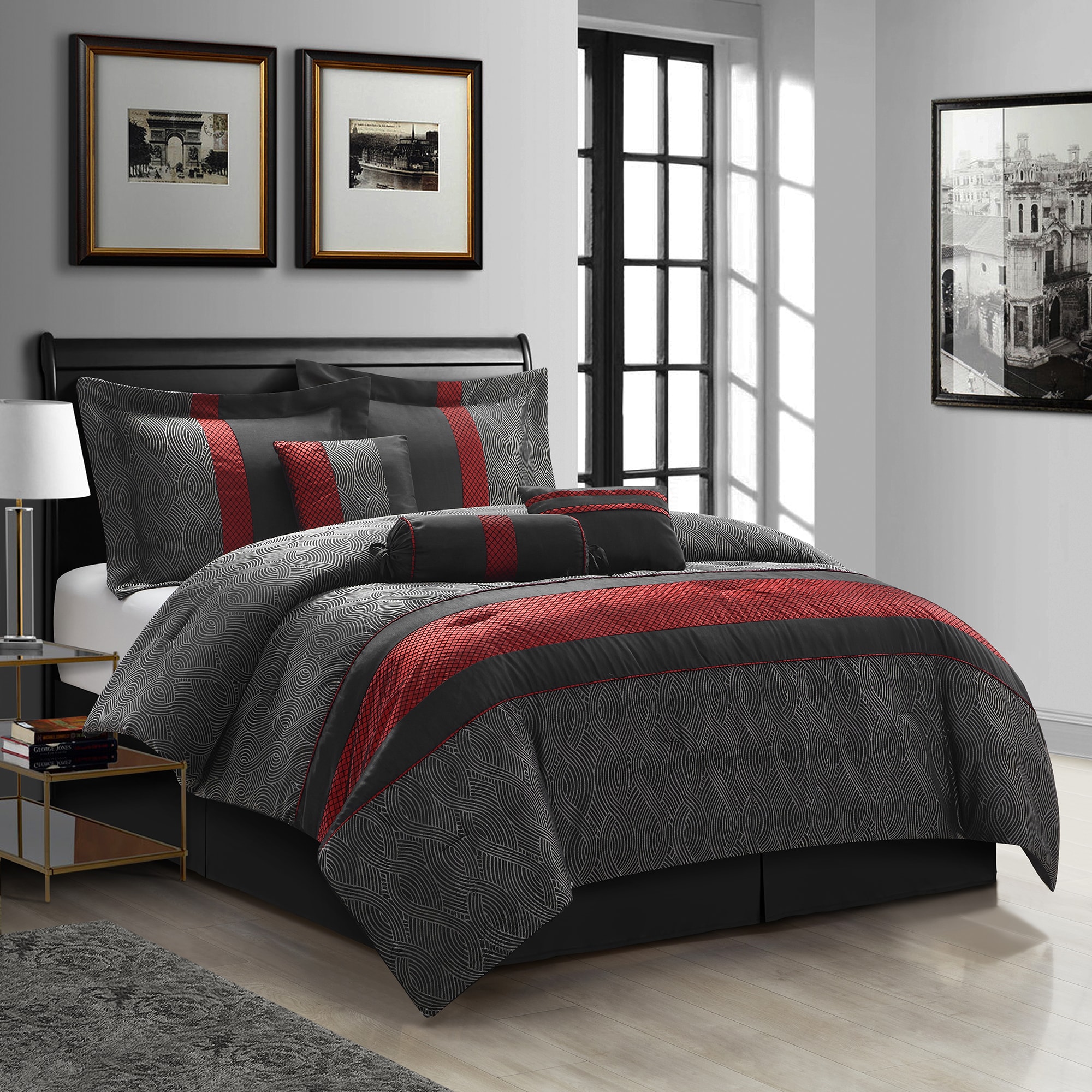 Nanshing CORELL7-C.K. 7 -Piece Black/Red California king Comforter Set