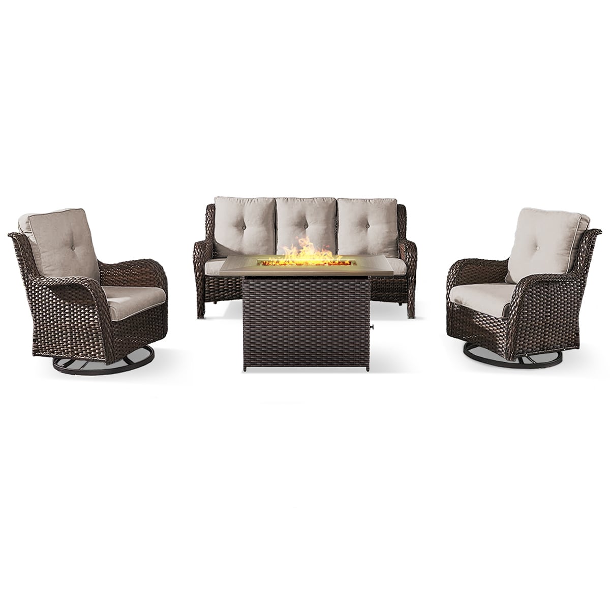 Rilyson FS144013023-2 CAROLINA 4 -Piece Woven Patio Sofa Conversation Set with Off-white Cushions