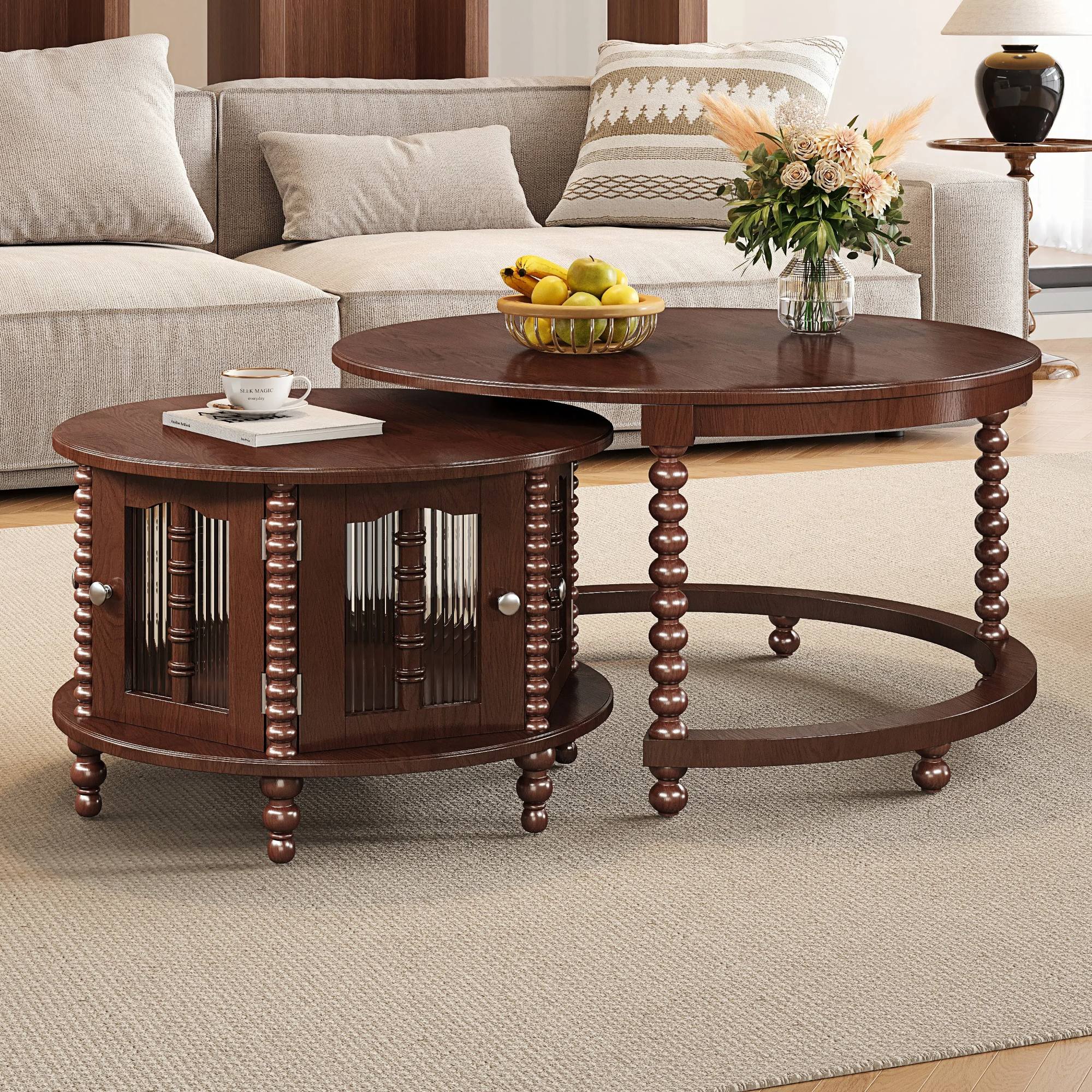 Dexmalle N735P305623D Vintage Nesting Round Coffee Table with Glass Doors