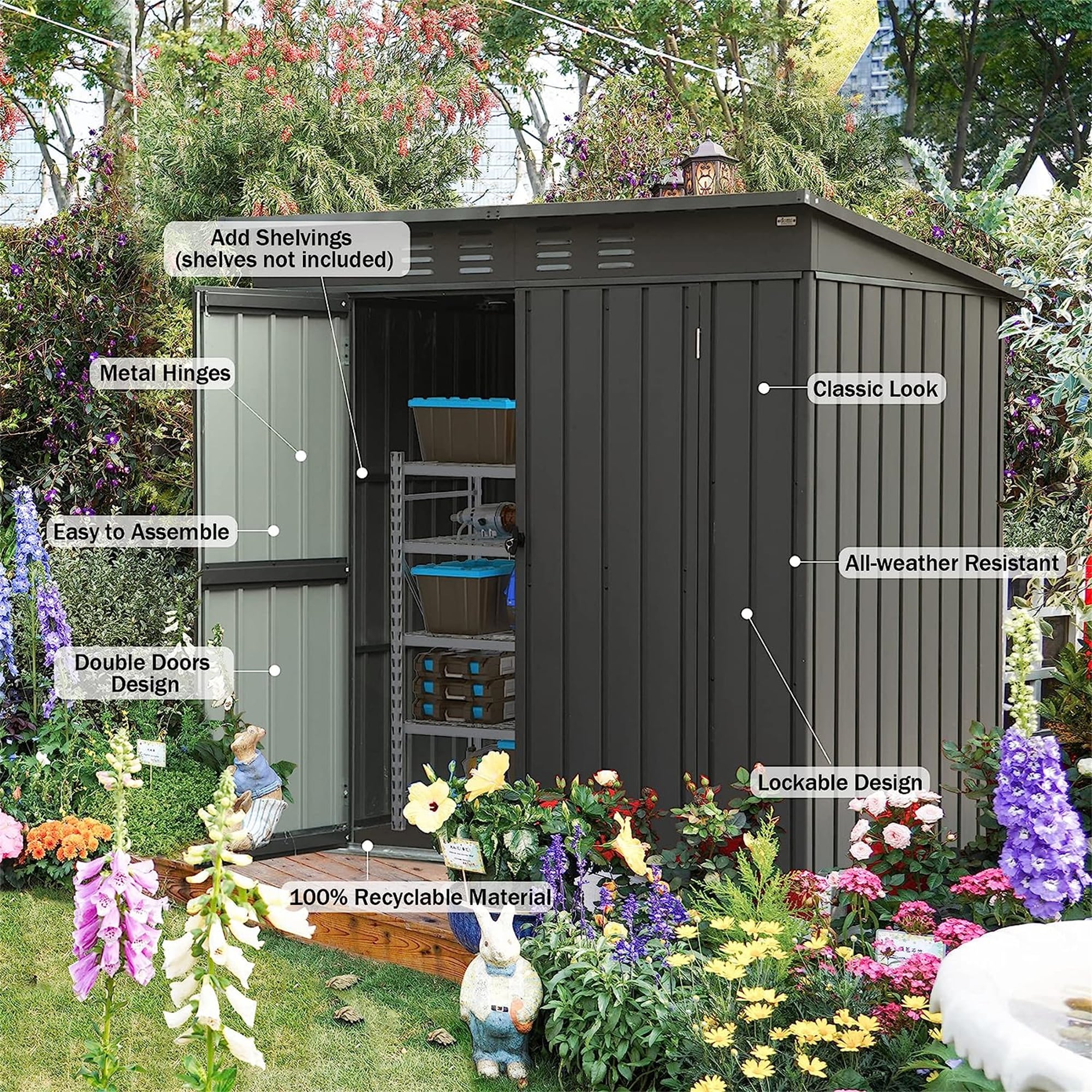 WELLFOR TWSG041-BK Metal-Storage-Buildings-Sheds - View #2