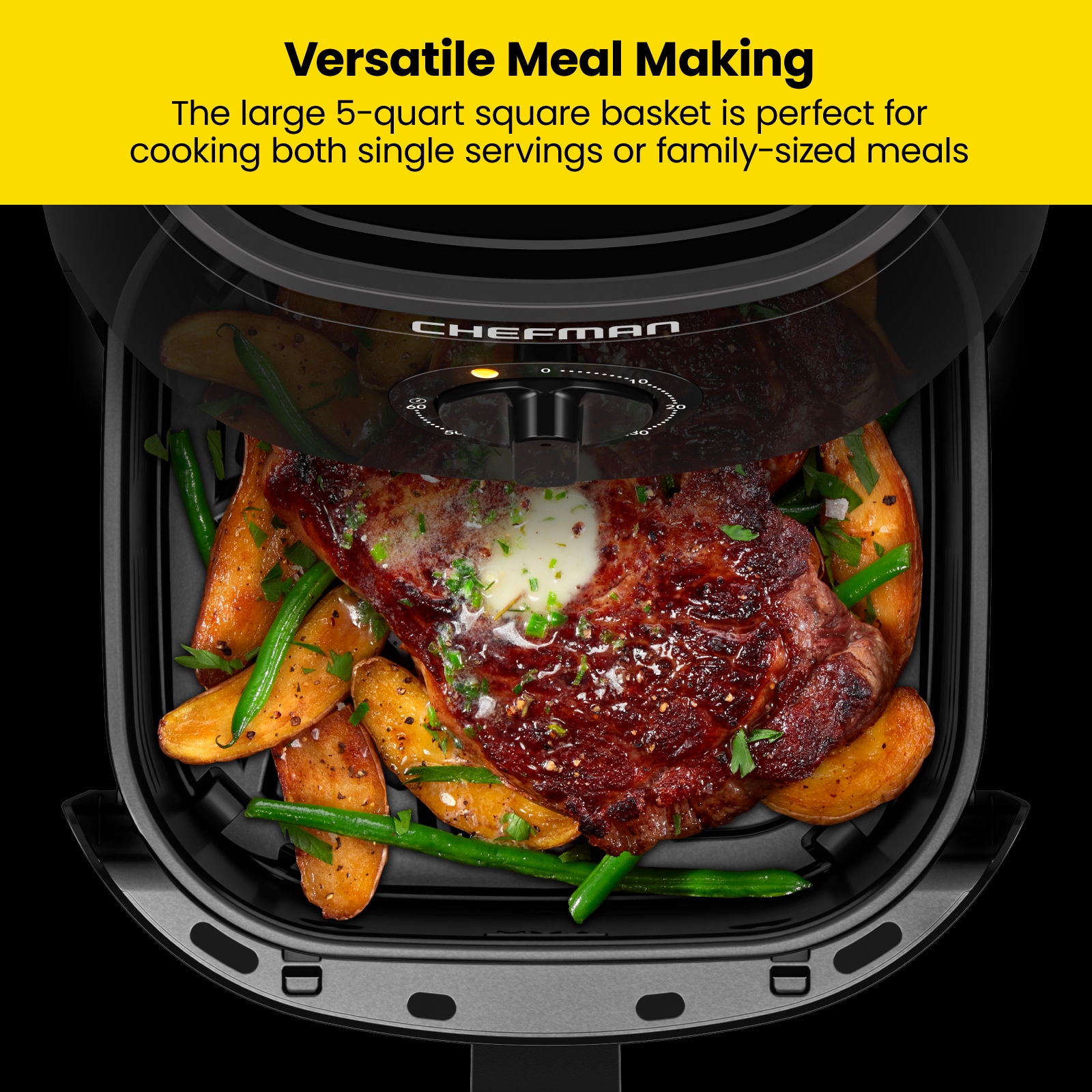 Chefman Air Fryer 5 Qt, Digital Display, Nonstick Basket with Window,  Dishwasher-Safe Parts, Black 