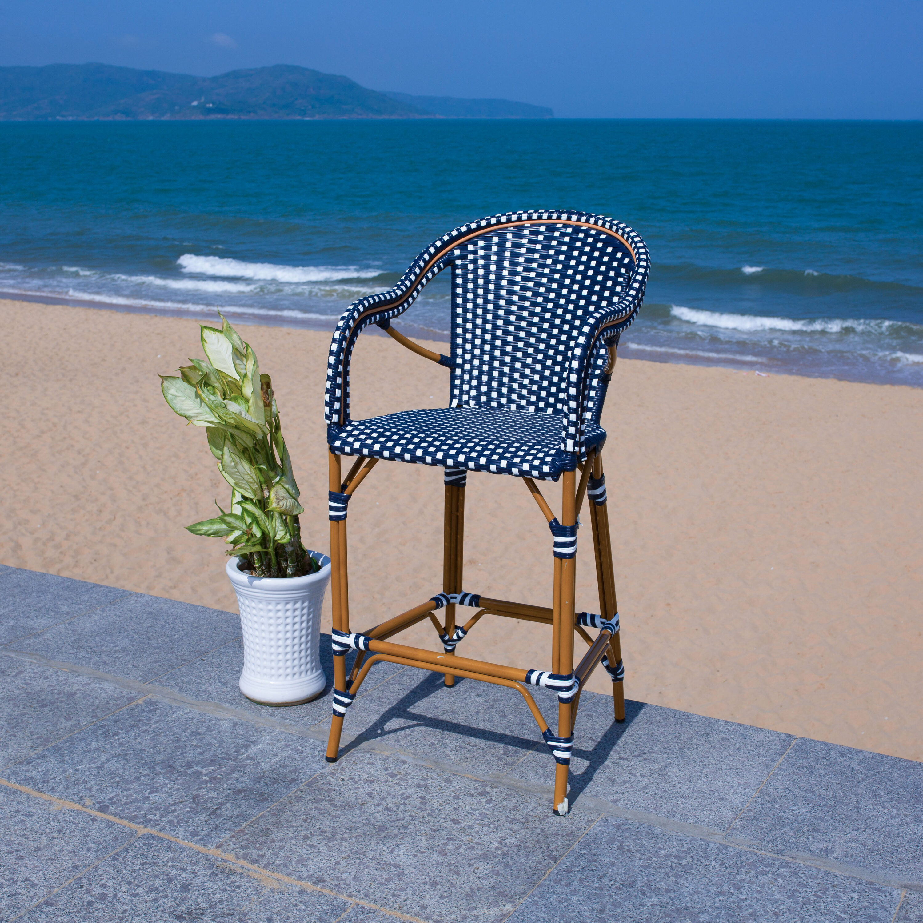California Chic Navy & White Aluminum Outdoor Bar Stool