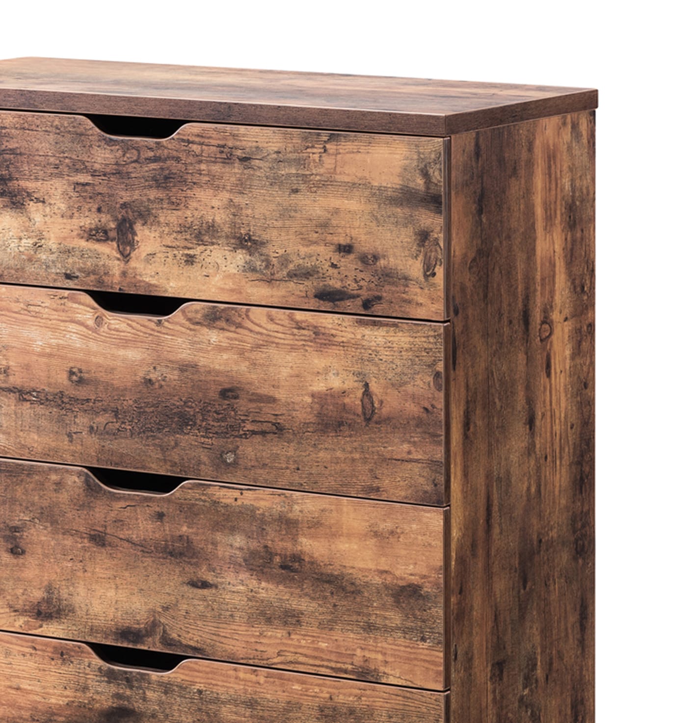 Rustic Brown Five-Drawer Vertical Chest with Metal Glides